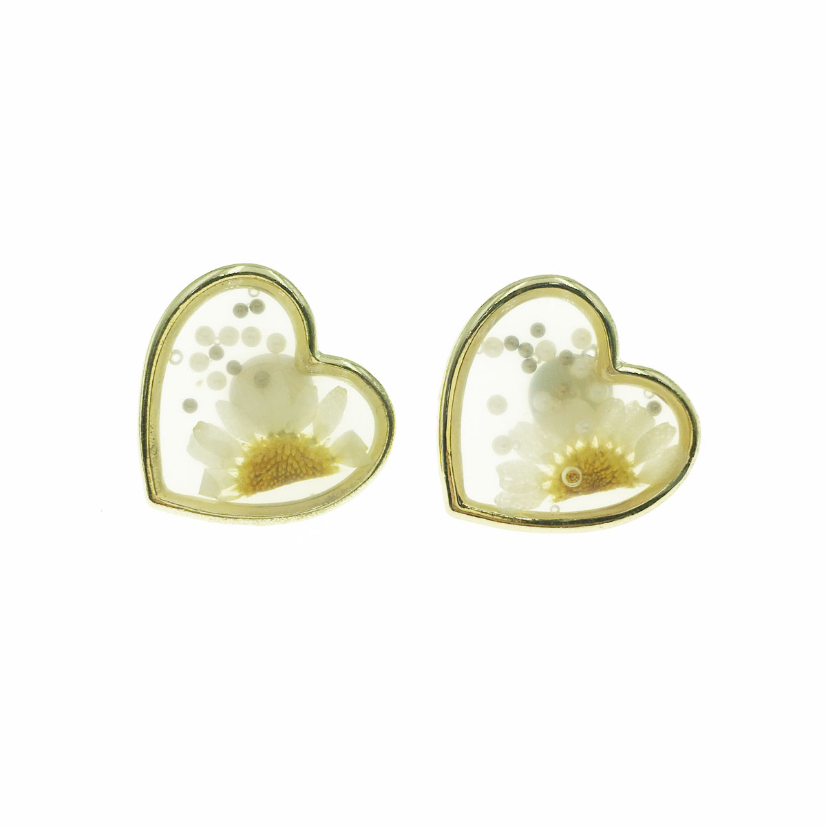 韓國 925純銀 珍珠 透明 押花 愛心 耳針式 耳環