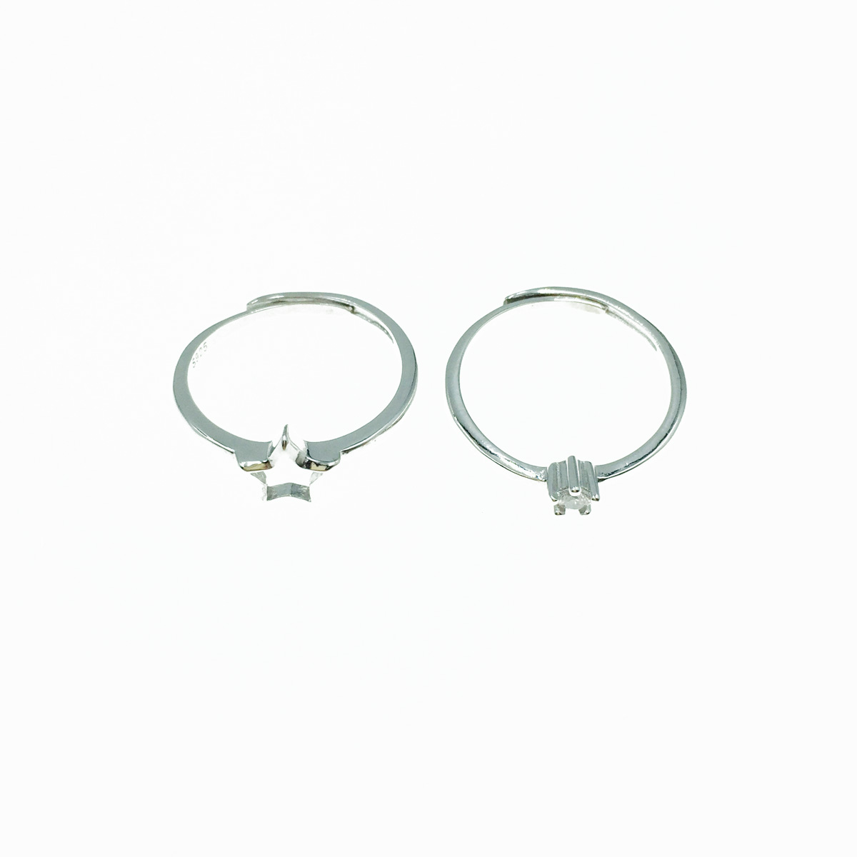 韓國 925純銀 水鑽 簍空星星 兩入組 可調式 戒指