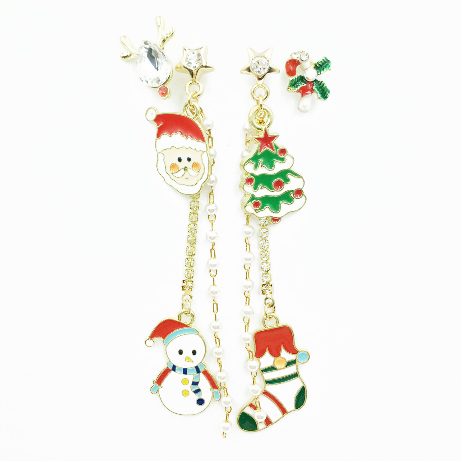 韓國 925純銀 聖誕老人 聖誕樹 雪人 水鑽 垂墜感 耳針式耳環