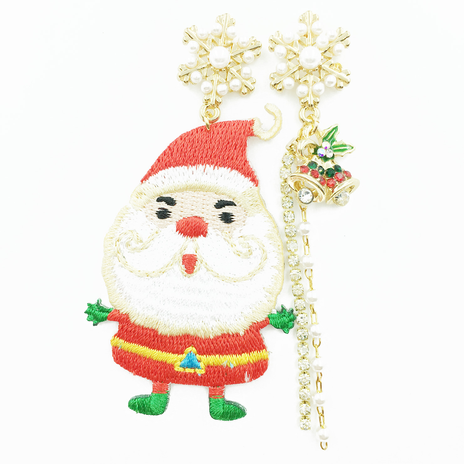 韓國 925純銀 聖誕老人 雪花珍珠 水鑽 垂墜感 耳針式耳環