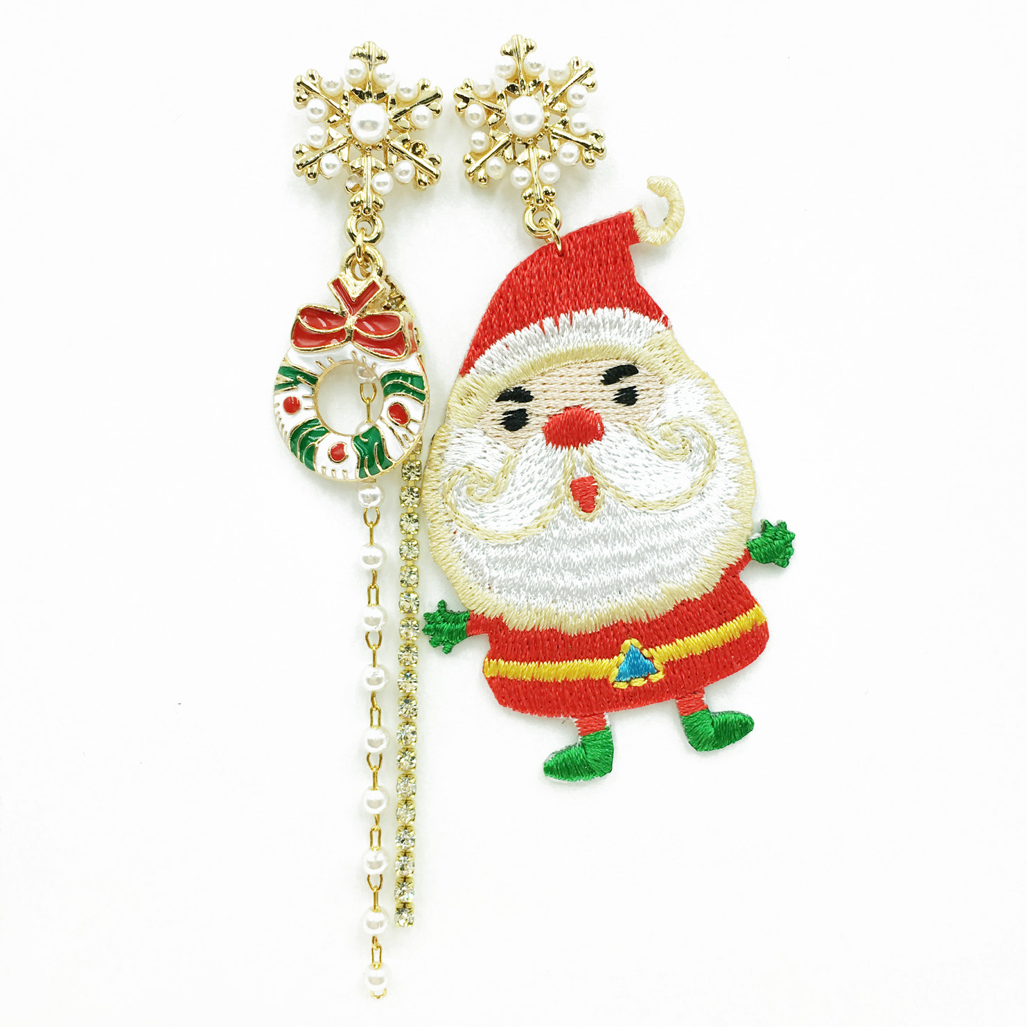 韓國 925純銀 不對稱 聖誕老公公 雪花 垂墜感 耳針式耳環