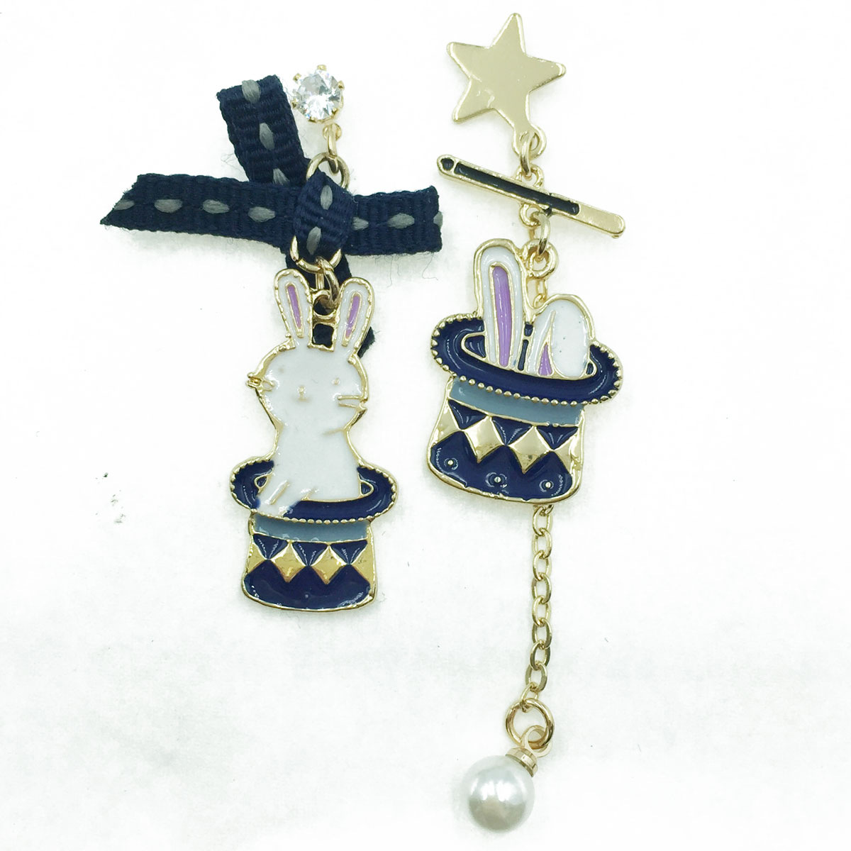 韓國 925純銀 魔術帽 兔子 珍珠 可愛 趣味 垂墜感 耳針式耳環