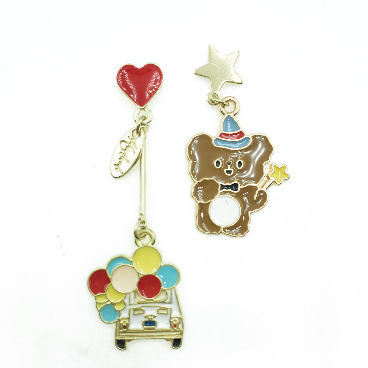 韓國 925純銀 氣球 小熊 愛心 星星 可愛 趣味 垂墜感 耳針式耳環