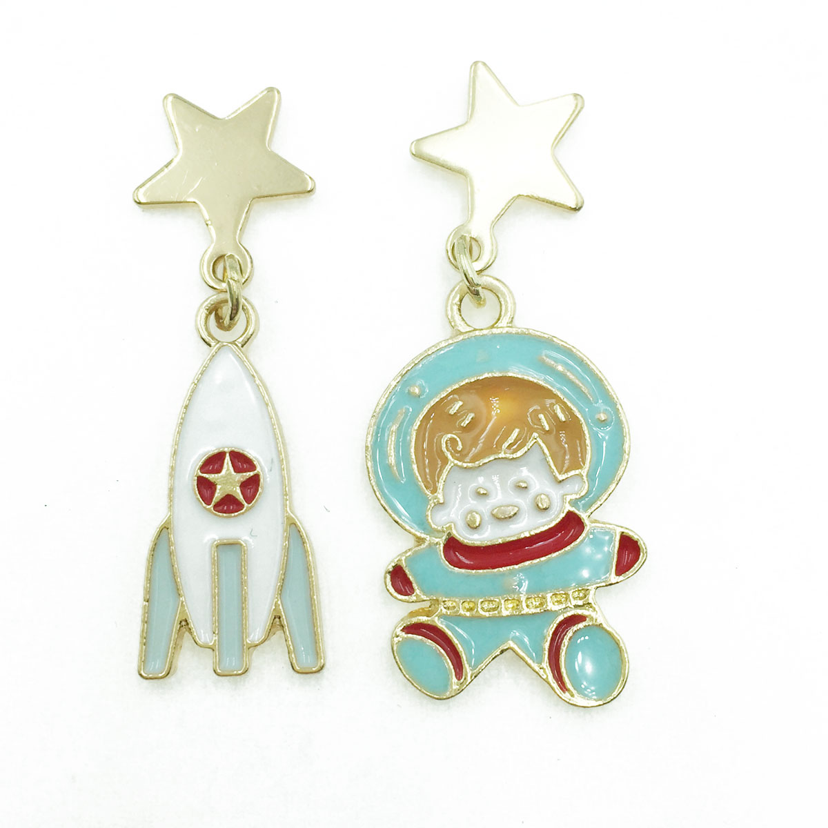 韓國 925純銀 火箭 太空人 星星 可愛 趣味 垂墜感 耳針式耳環