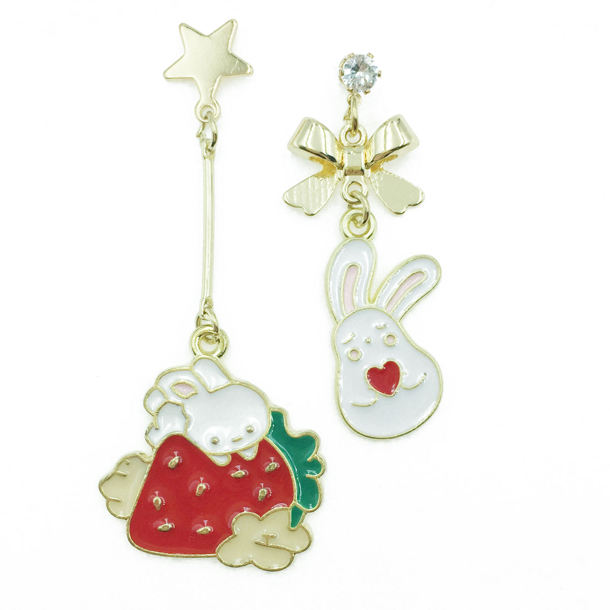 韓國 925純銀 兔子 草莓 蝴蝶結 星星 可愛 趣味 垂墜感 耳針式耳環