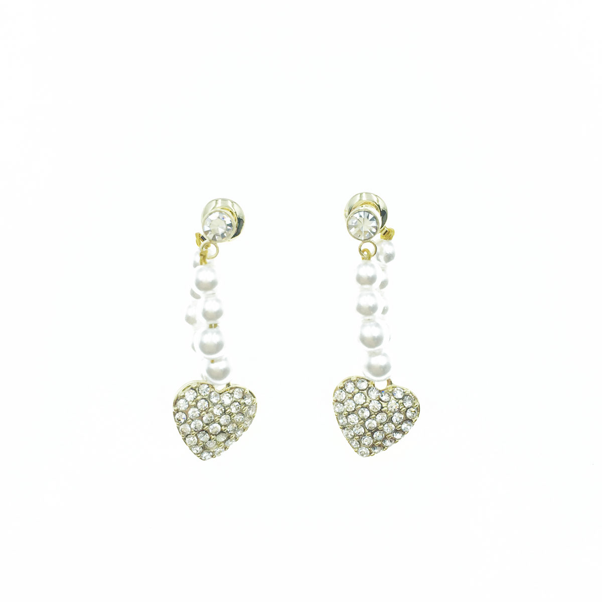 韓國 925純銀 珍珠 水鑽 愛心 簍空 氣質 耳針式耳環