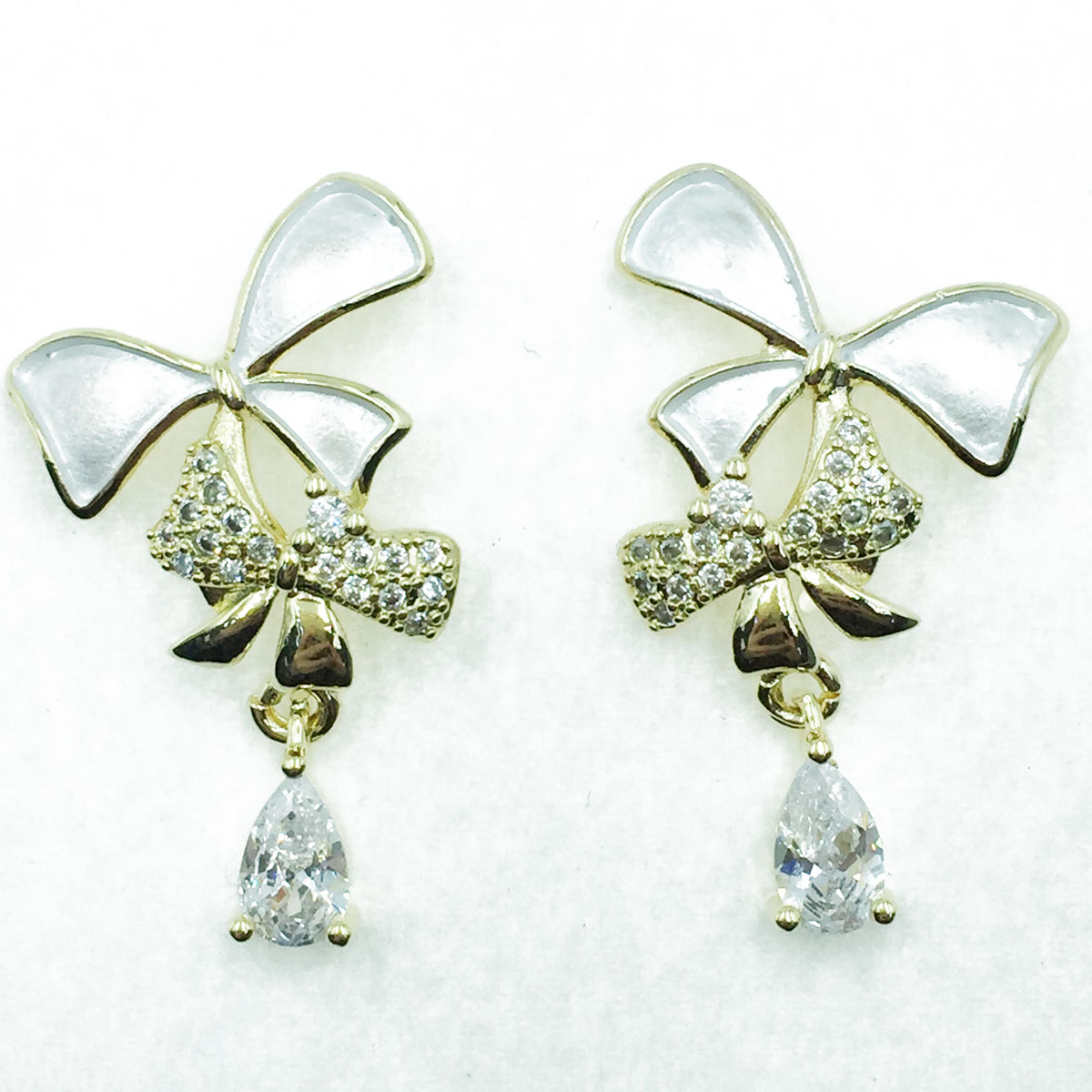 韓國 925純銀 水鑽 蝴蝶結 氣質 垂墜式 耳針式耳環