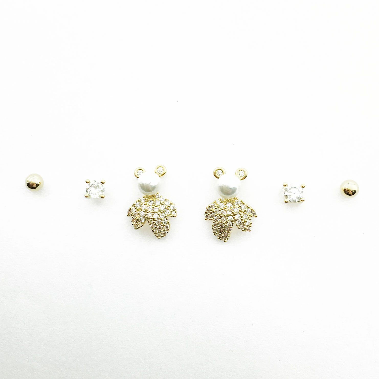 韓國 925純銀 水鑽 珍珠 造型 一卡六入 耳針式耳環