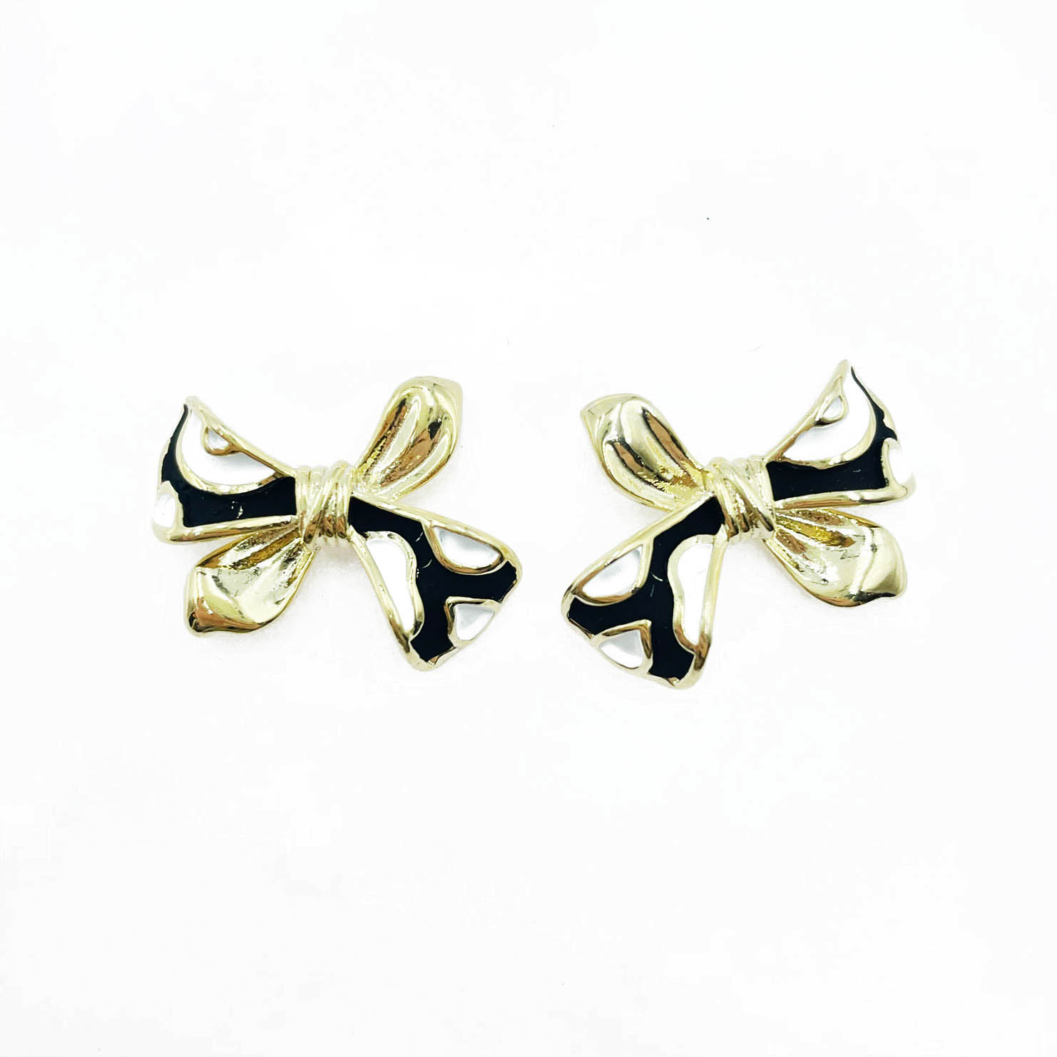 韓國 925純銀 蝴蝶結 黑白 金屬 耳針式耳環