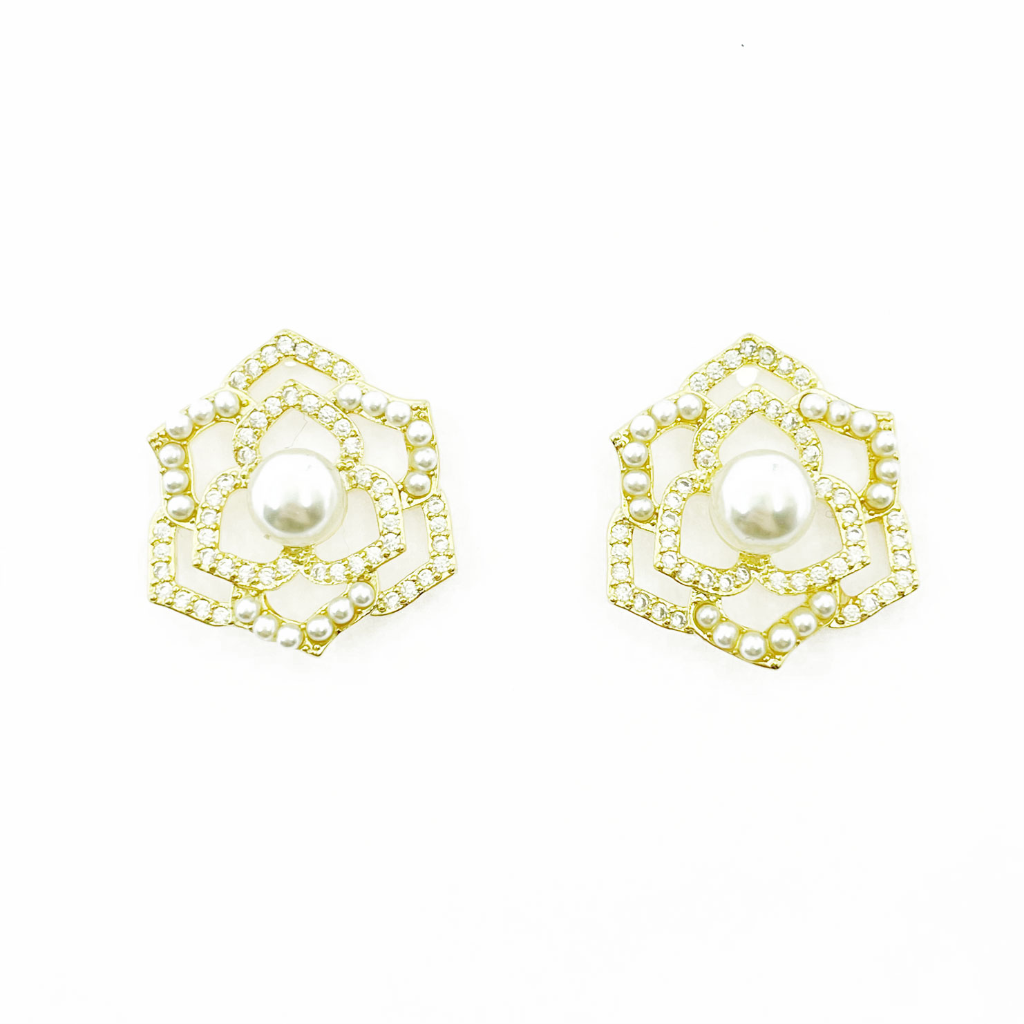 韓國 925純銀 水鑽 珍珠 玫瑰 氣質 耳針式耳環