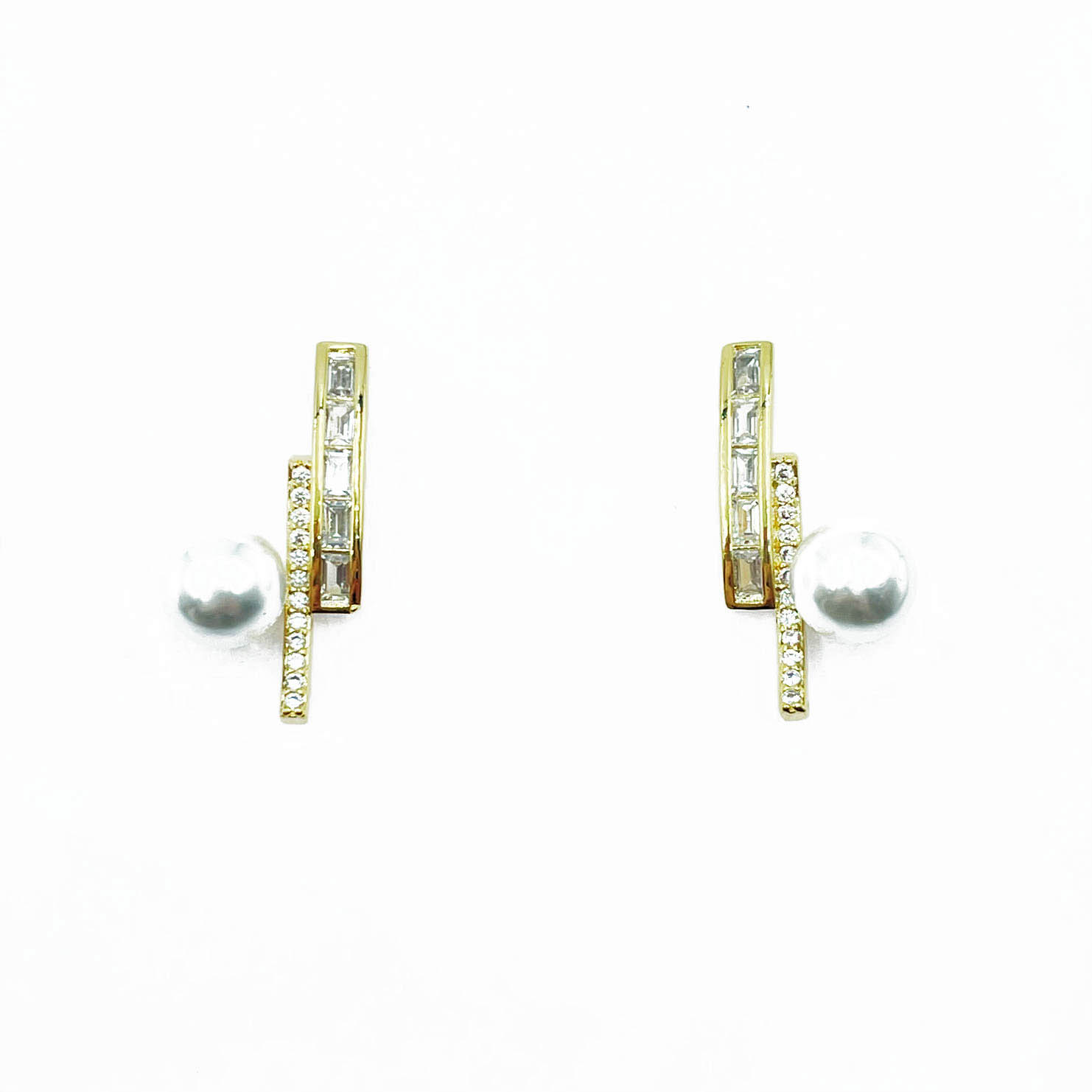 韓國 925純銀 水鑽 珍珠 俐落 氣質 耳針式耳環