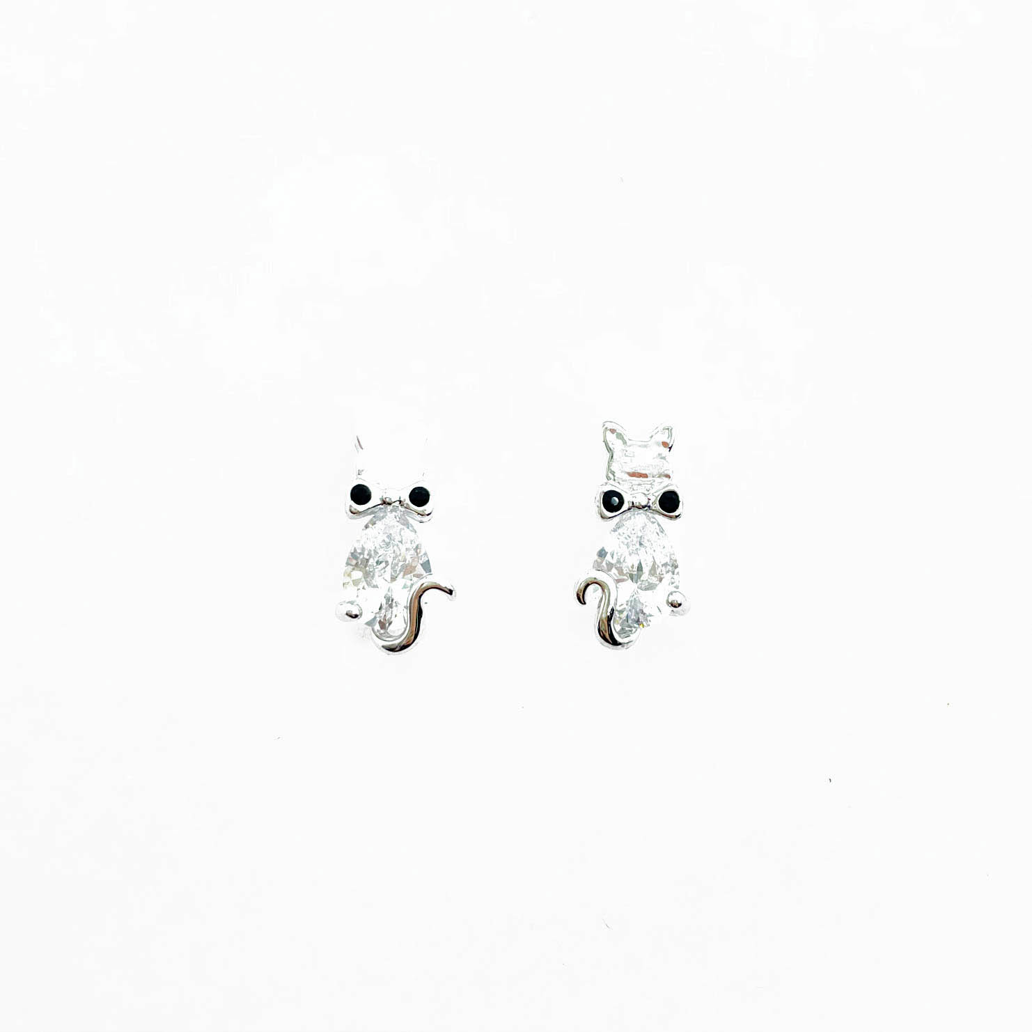 韓國 925純銀 水鑽 貓咪 蝴蝶結 趣味 耳針式耳環