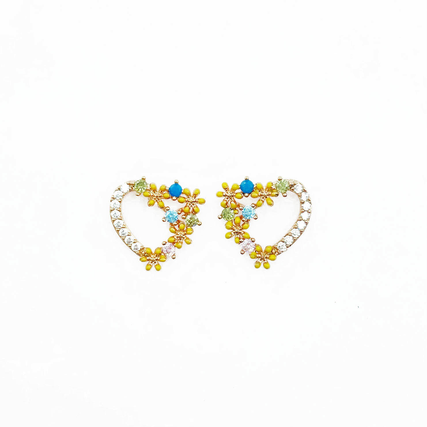 韓國 925純銀 水鑽 愛心 彩鑽 氣質 耳針式耳環