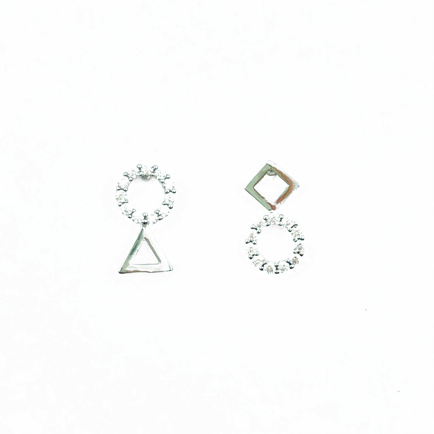 韓國 925純銀 水鑽 圓圈 三角形 方形 氣質 耳針式耳環