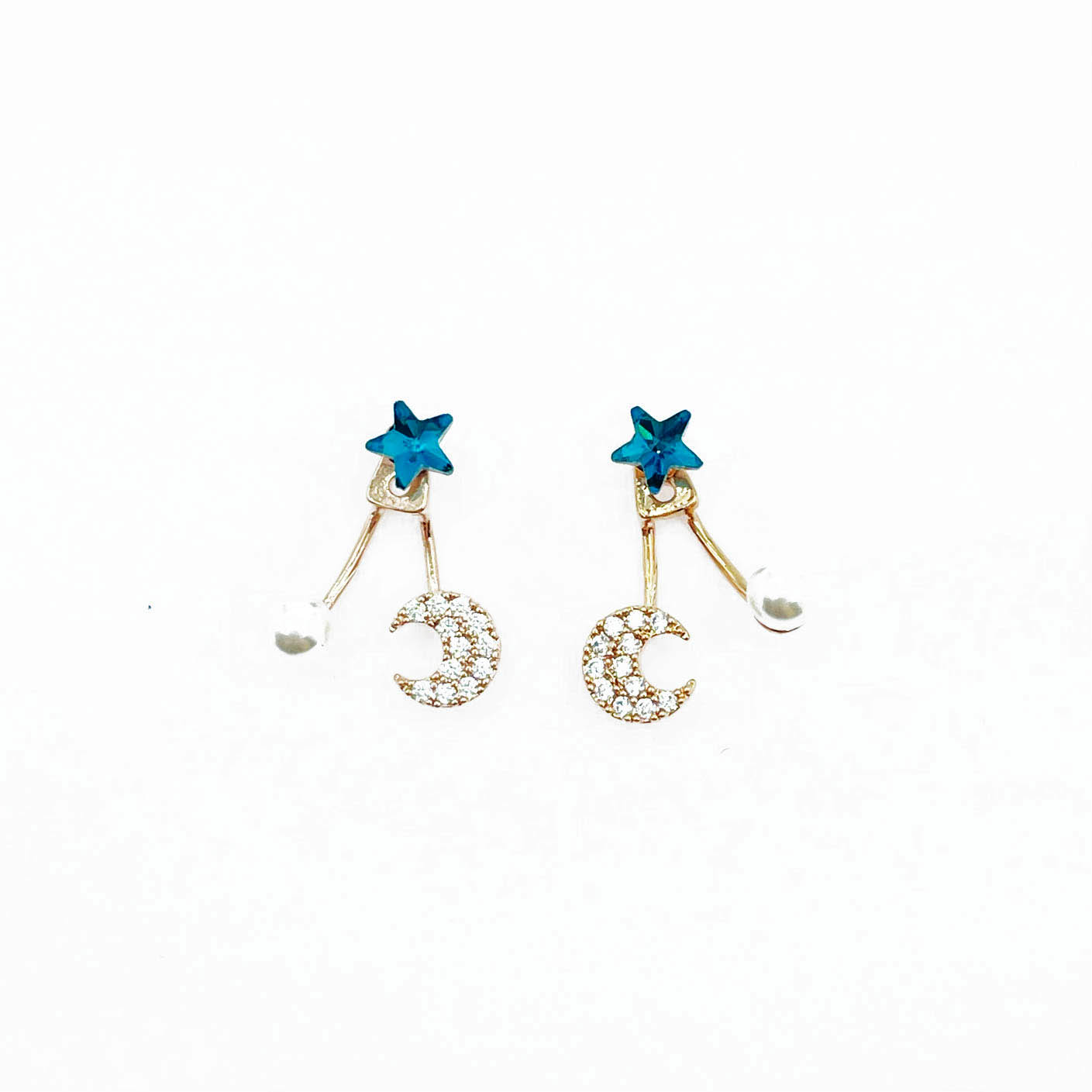 韓國 925純銀 水鑽 珍珠 星星 月亮 氣質 耳針式耳環