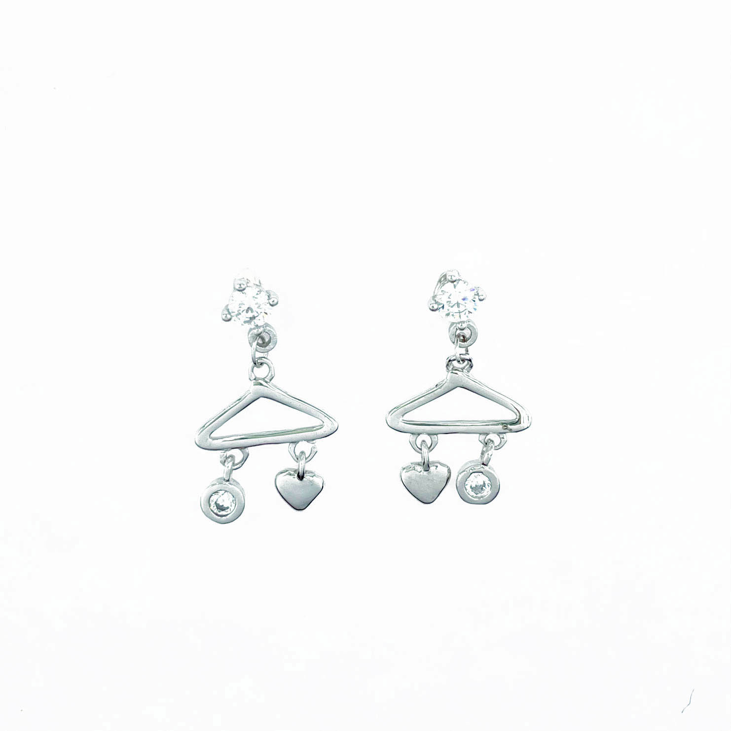 韓國 925純銀 水鑽 三角形 愛心 垂墜感 造型 耳針式耳環