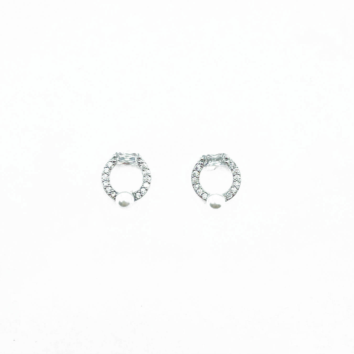 韓國 925純銀 水鑽 珍珠 圓圈 氣質 耳針式耳環