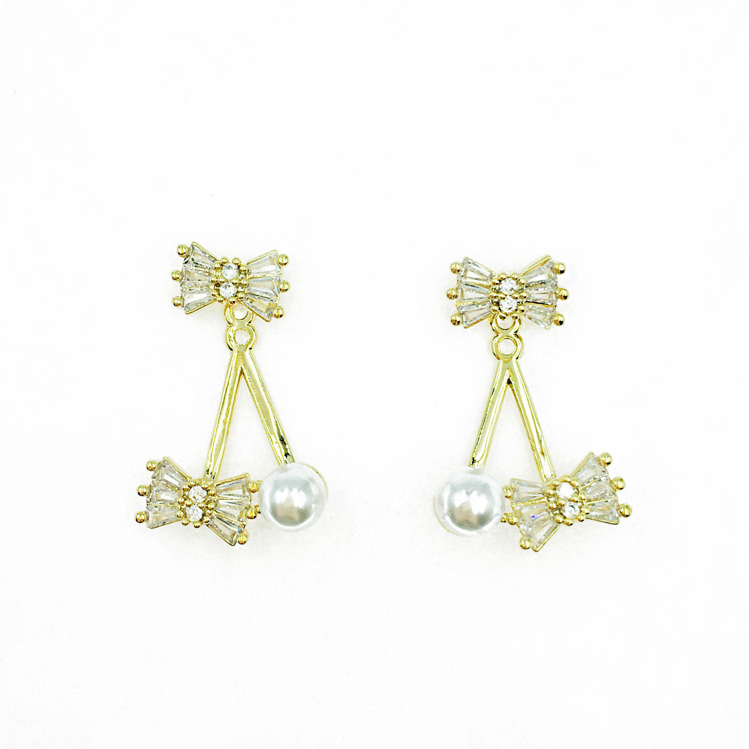 韓國 925純銀 水鑽 珍珠 蝴蝶結 氣質 耳針式耳環