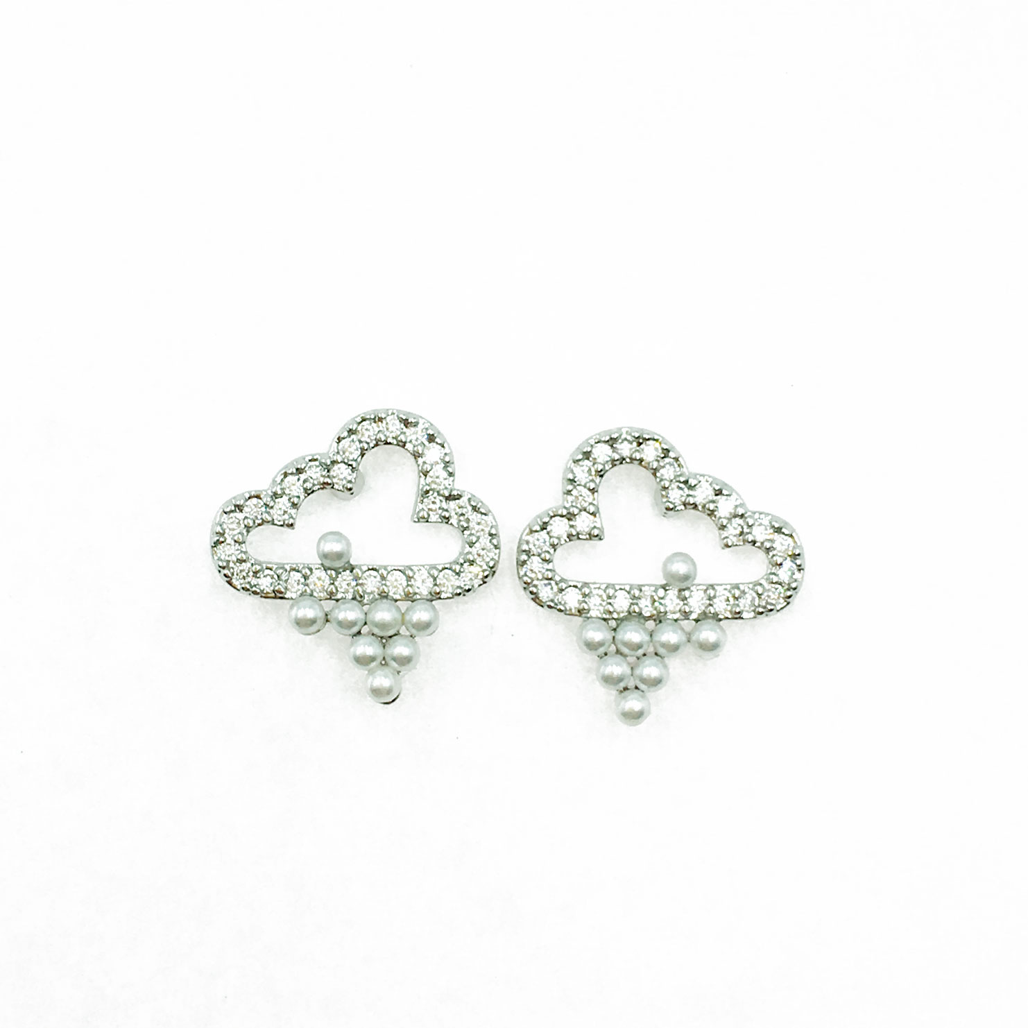 韓國 925純銀 水鑽 珍珠 雲朵 耳針式耳環