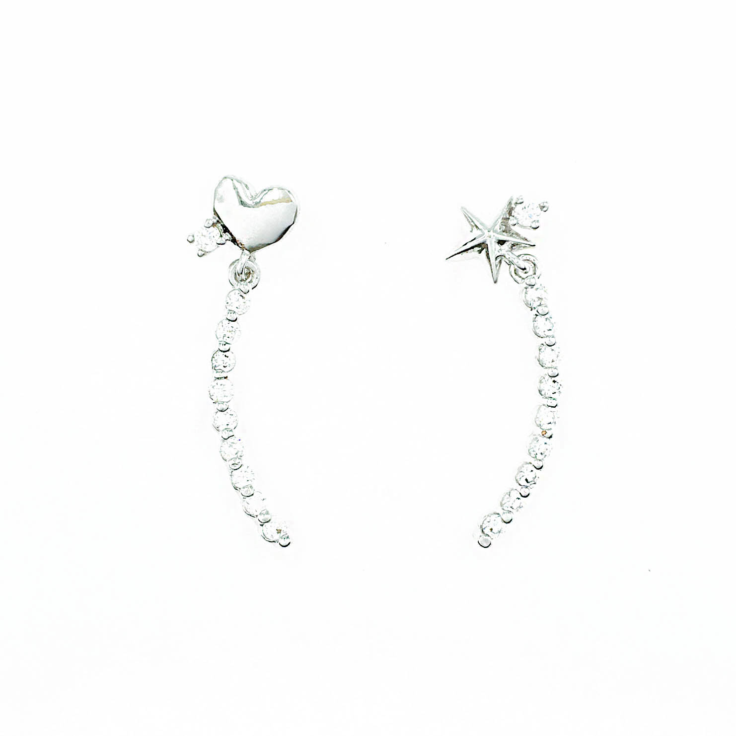 韓國 925純銀 水鑽 愛心 星星 華麗 耳針式耳環