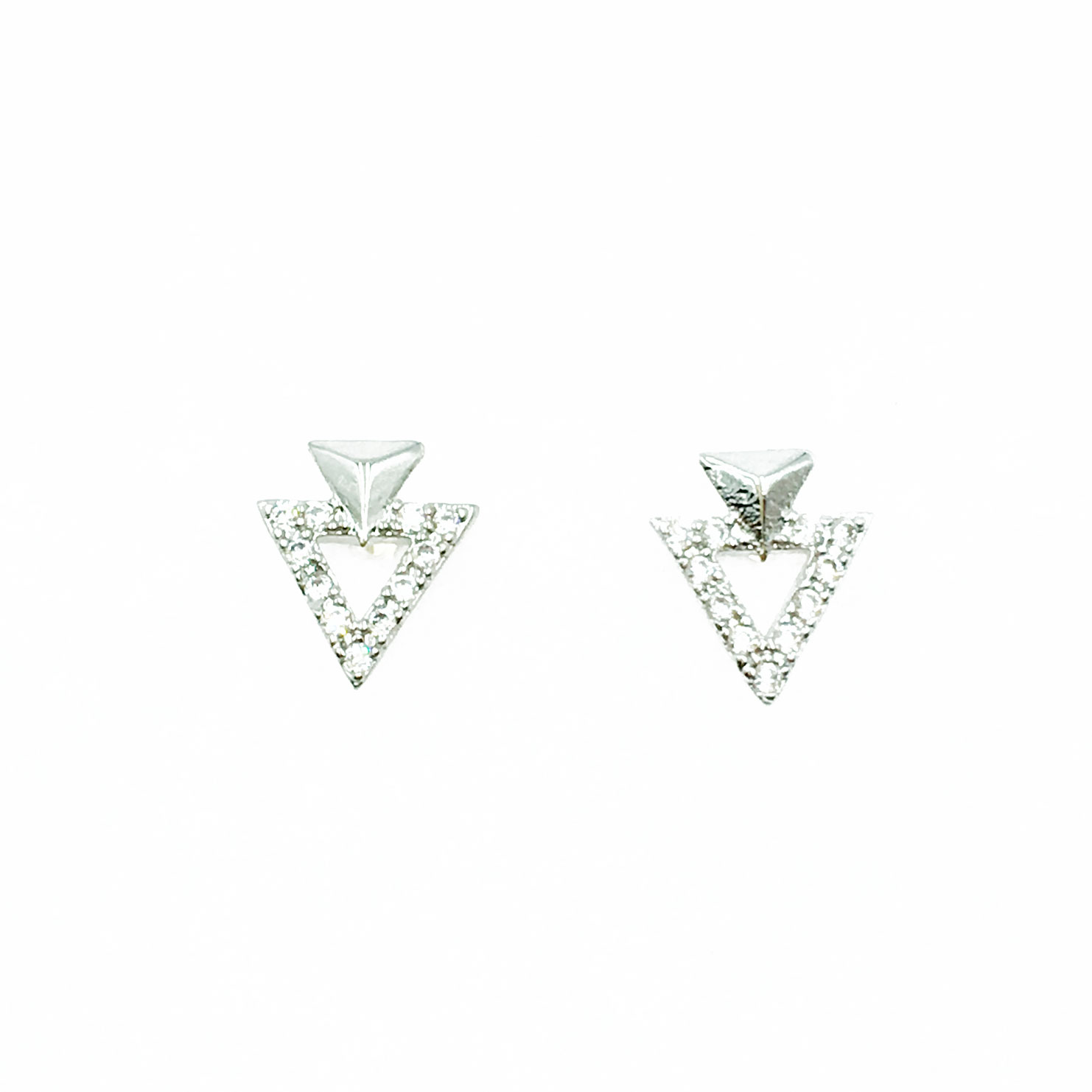韓國 925純銀 水鑽 三角形 簍空 氣質 耳針式耳環