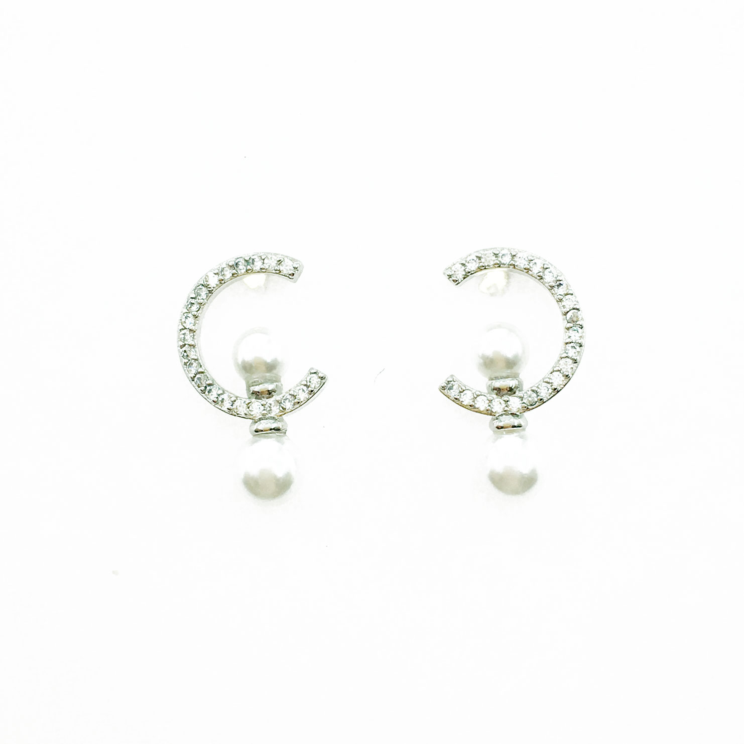 韓國 925純銀 水鑽 珍珠 氣質 耳針式耳環