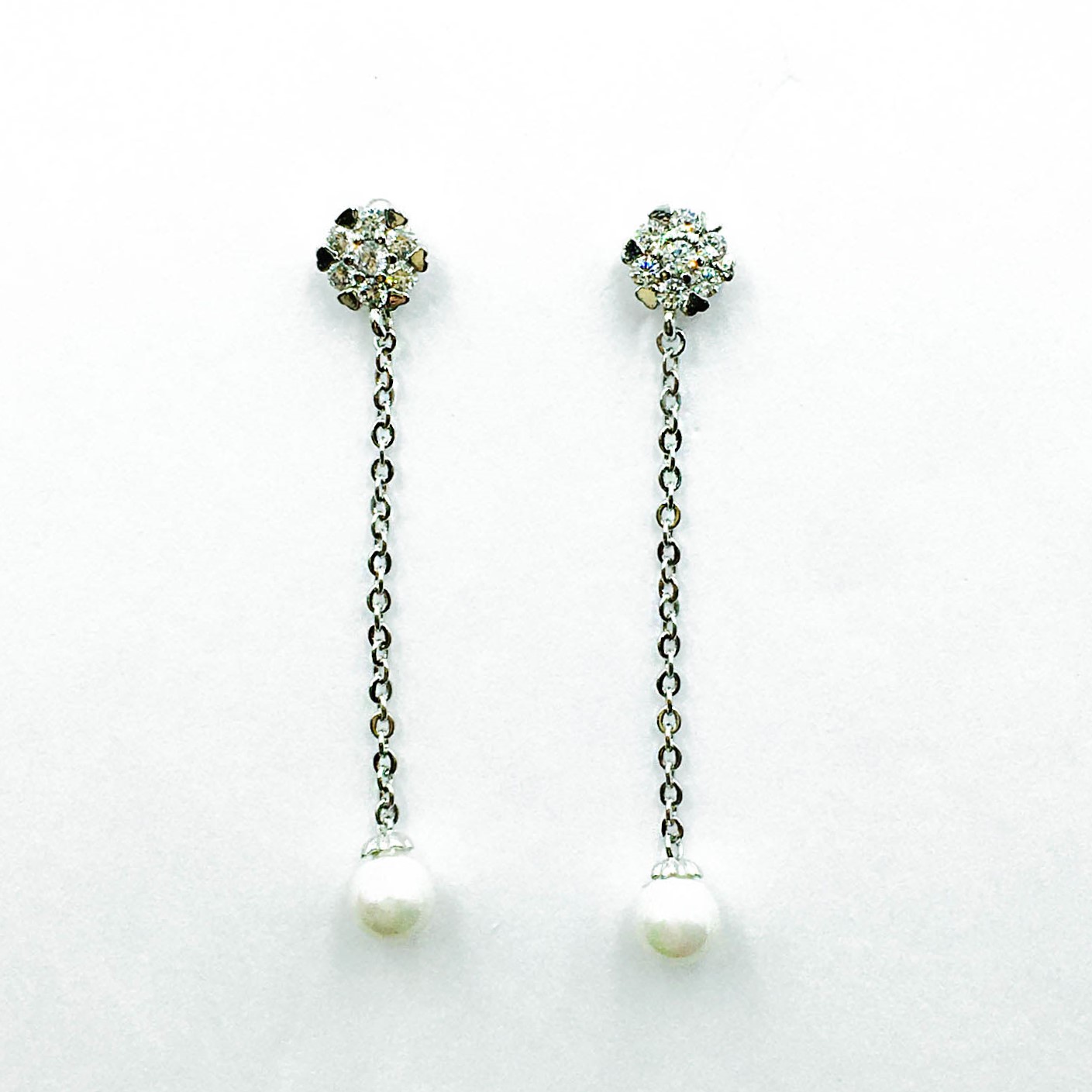 韓國 925純銀 水鑽 珍珠 花朵 垂墜感 氣質 耳針式耳環