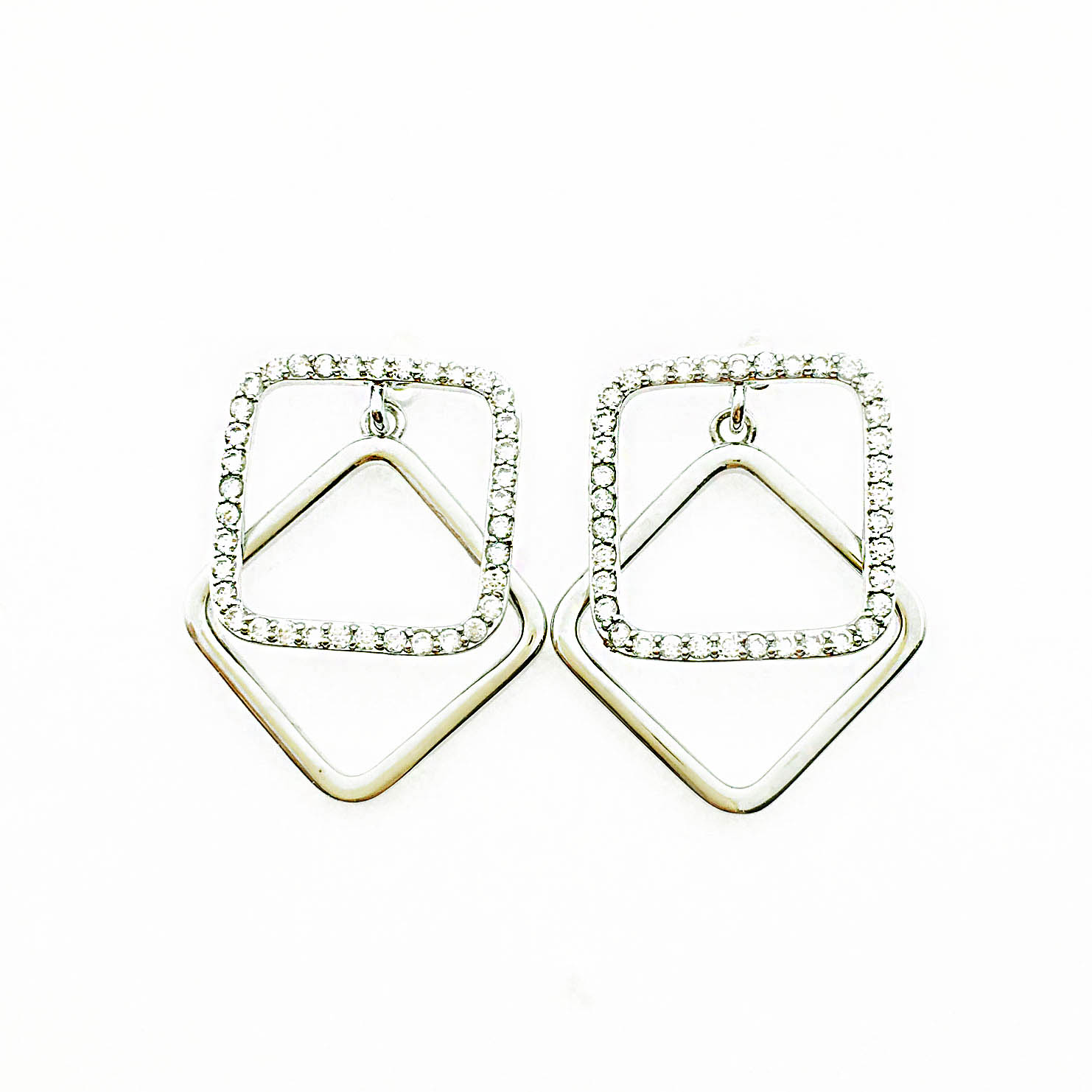 韓國 925純銀 水鑽 方形 氣質 垂墜感 耳針式耳環