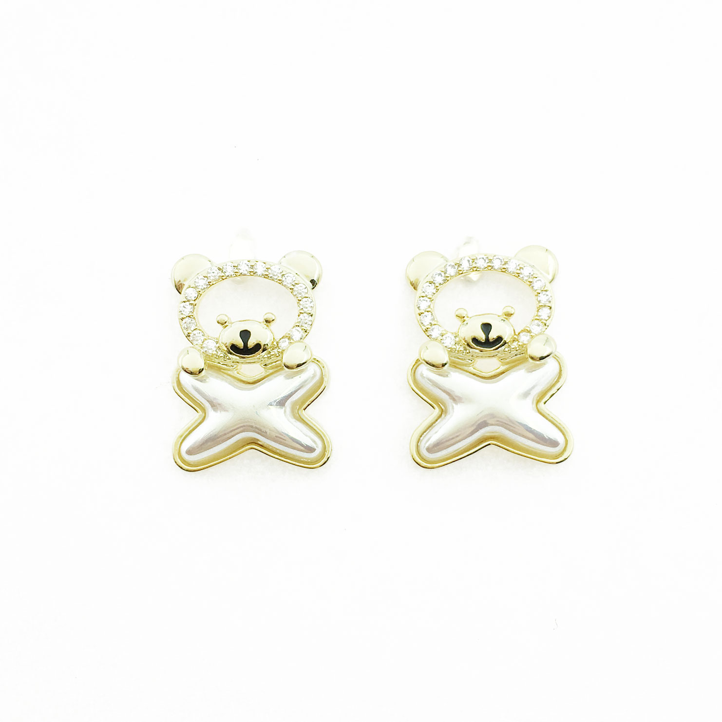 韓國 925純銀 水鑽 小熊 造型 耳針式耳環