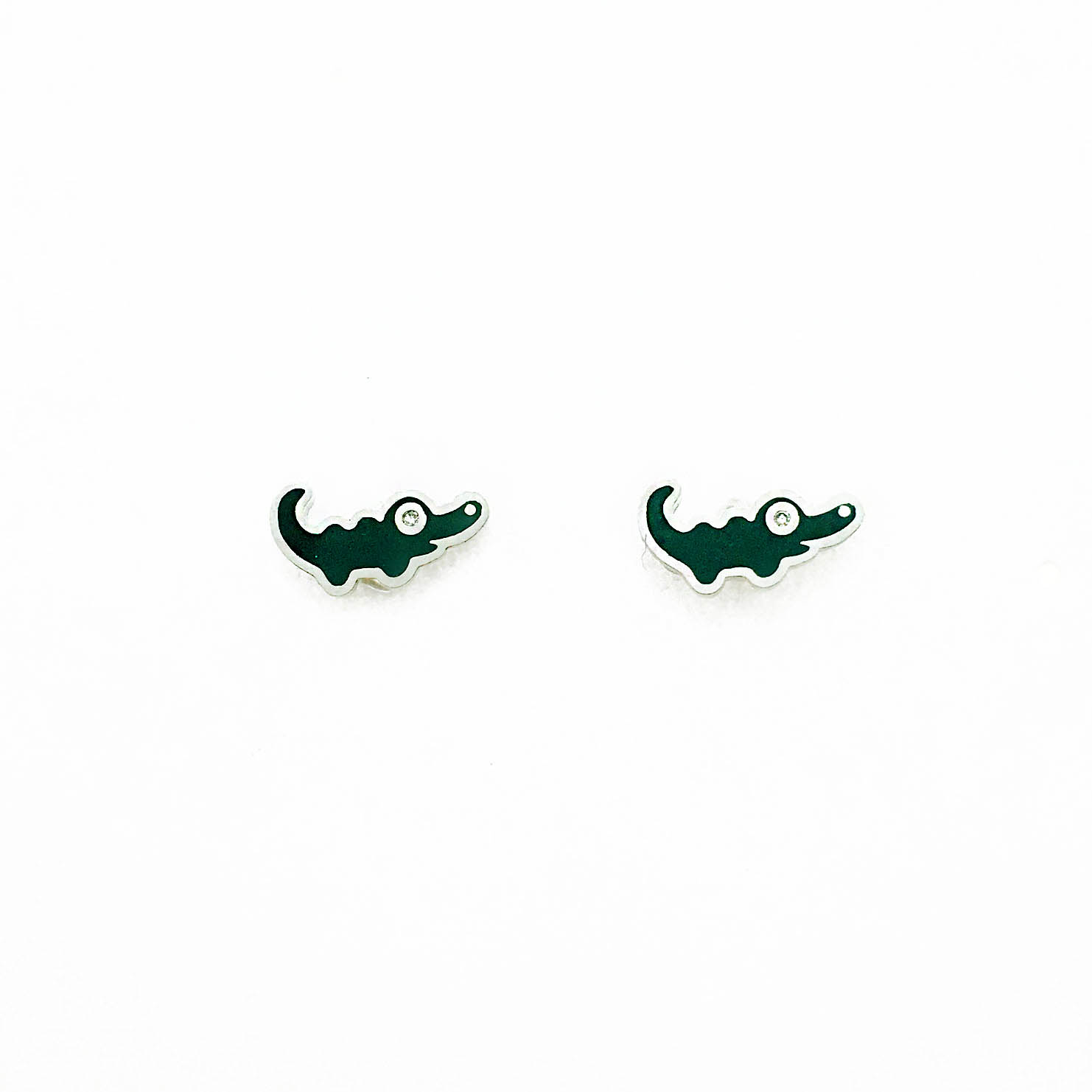 韓國 925純銀 水鑽 鱷魚 可愛 耳針式耳環