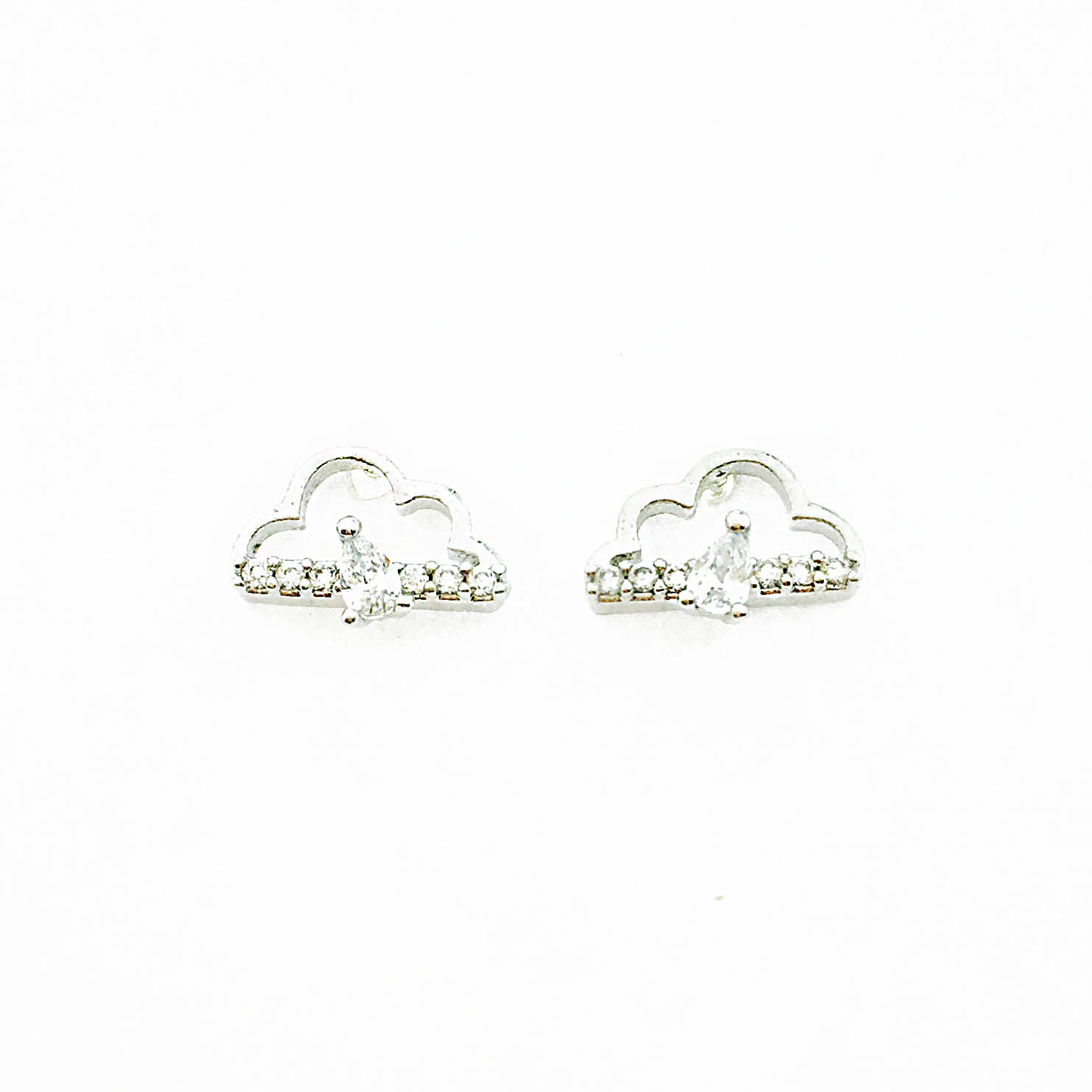韓國 925純銀 水鑽 雲朵 簍空 耳針式耳環