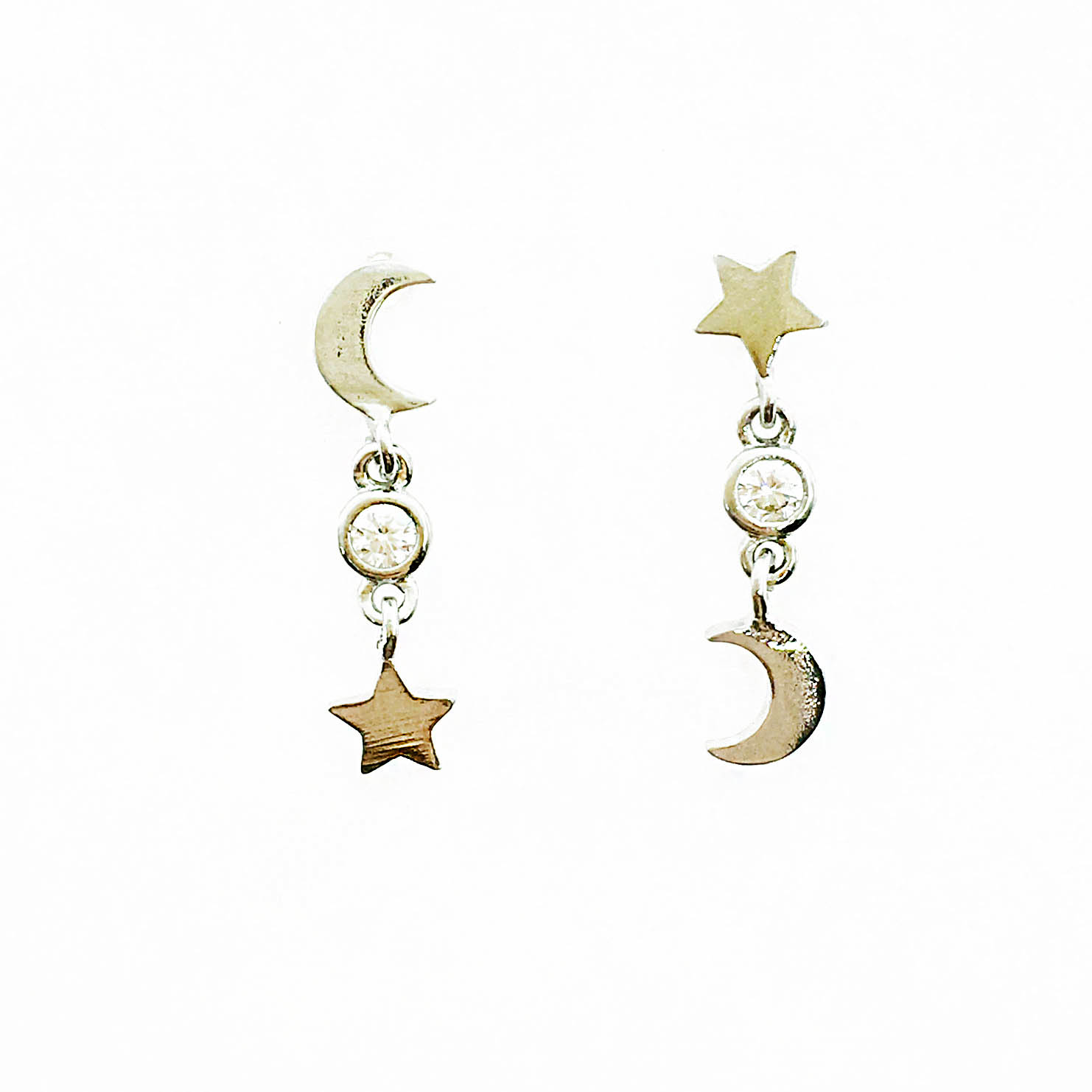 韓國 925純銀 水鑽 星星 月亮 垂墜感 耳針式耳環