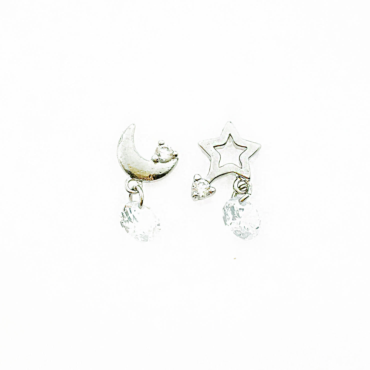 韓國 925純銀 水鑽 星月 垂墜感 耳針式耳環