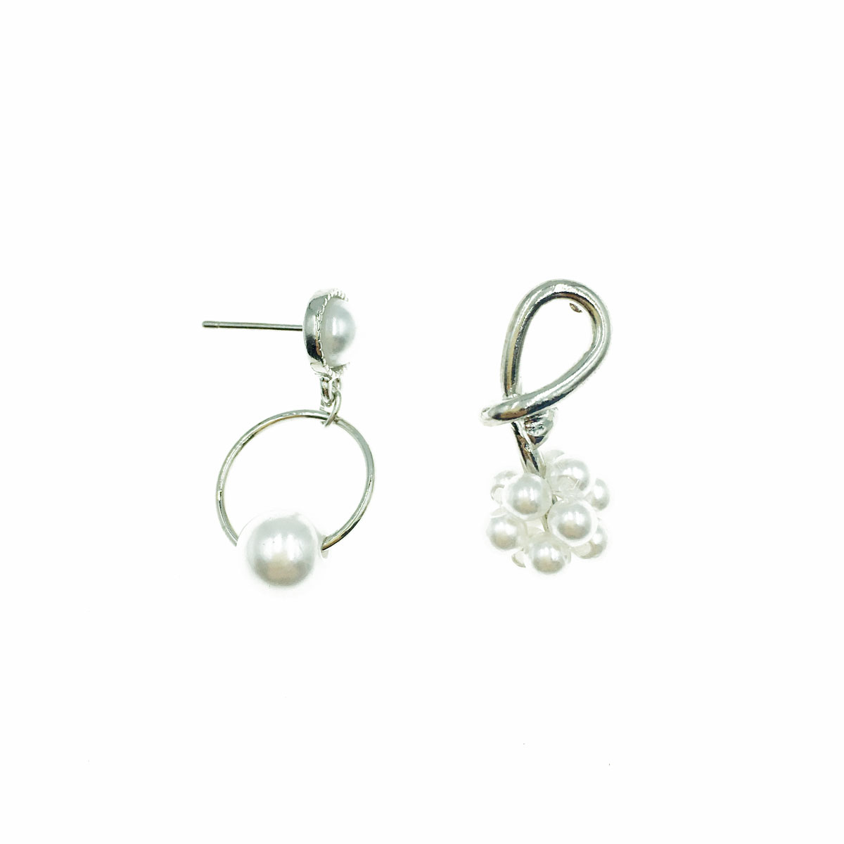 韓國 珍珠 簡約 不對稱 垂墜感 耳針式 耳環
