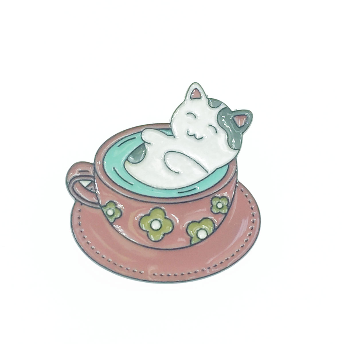 韓國 貓咪 泡在咖啡杯 胸針