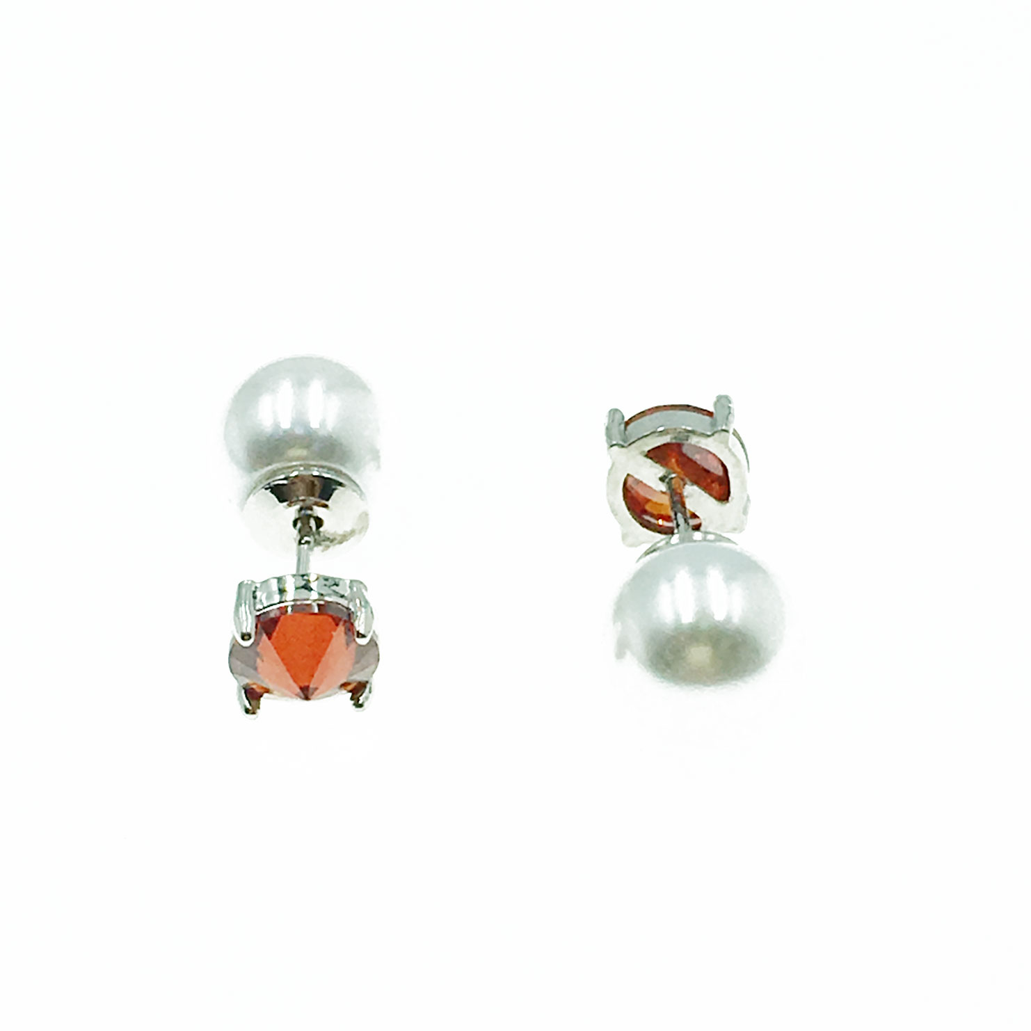 韓國 925純銀 珍珠 水鑽 閃耀 雙面帶 耳針式耳環