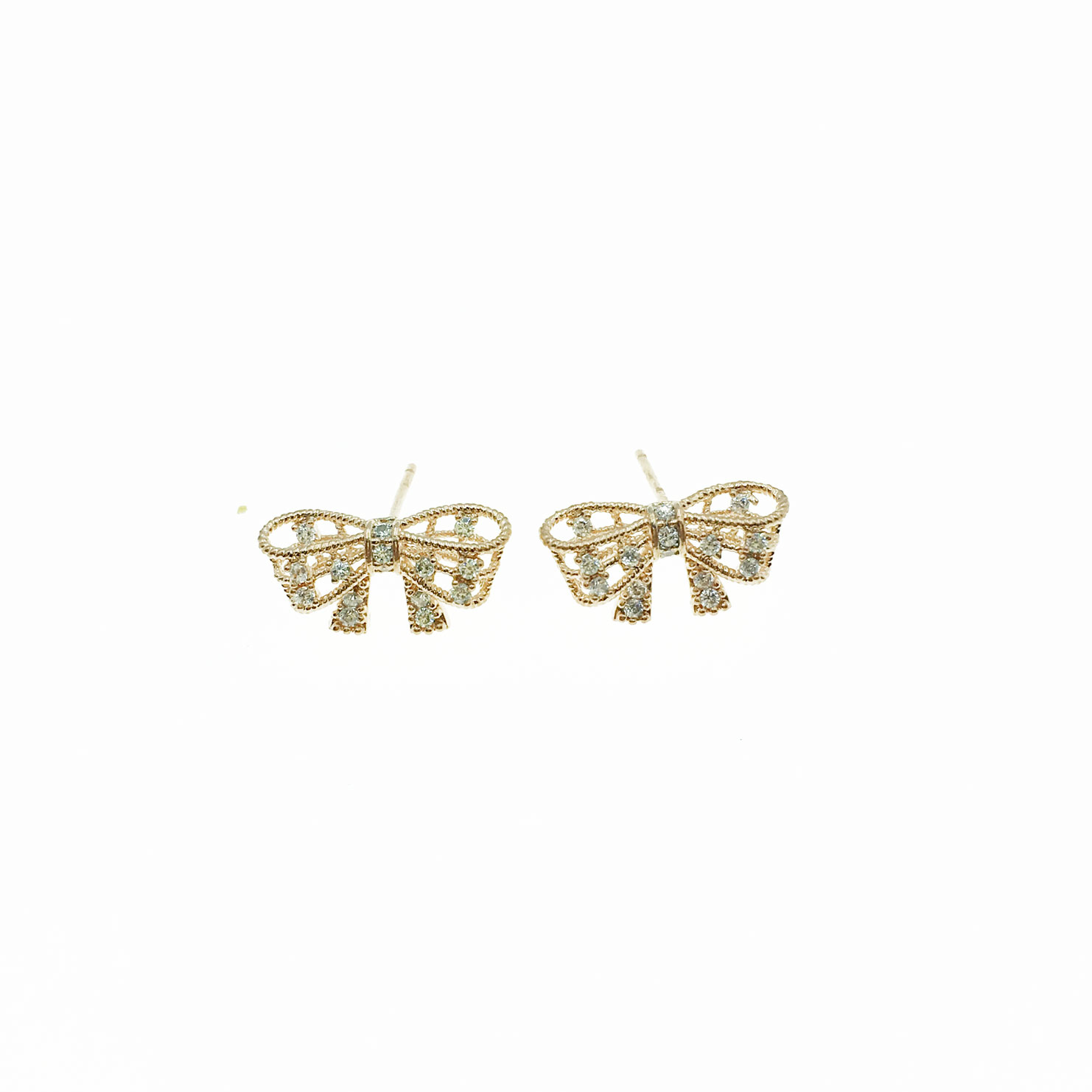 韓國 925純銀 蝴蝶結 水鑽 玫瑰金 耳針式耳環