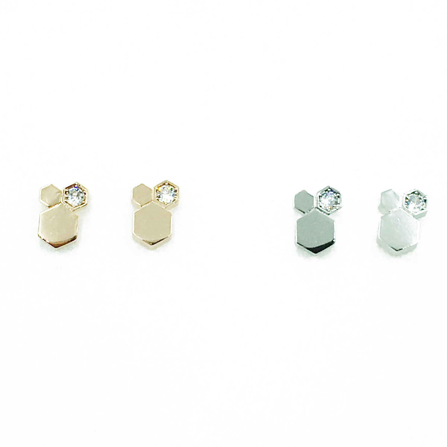 韓國 925純銀 水鑽 排列 造型 雙色 耳針式耳環