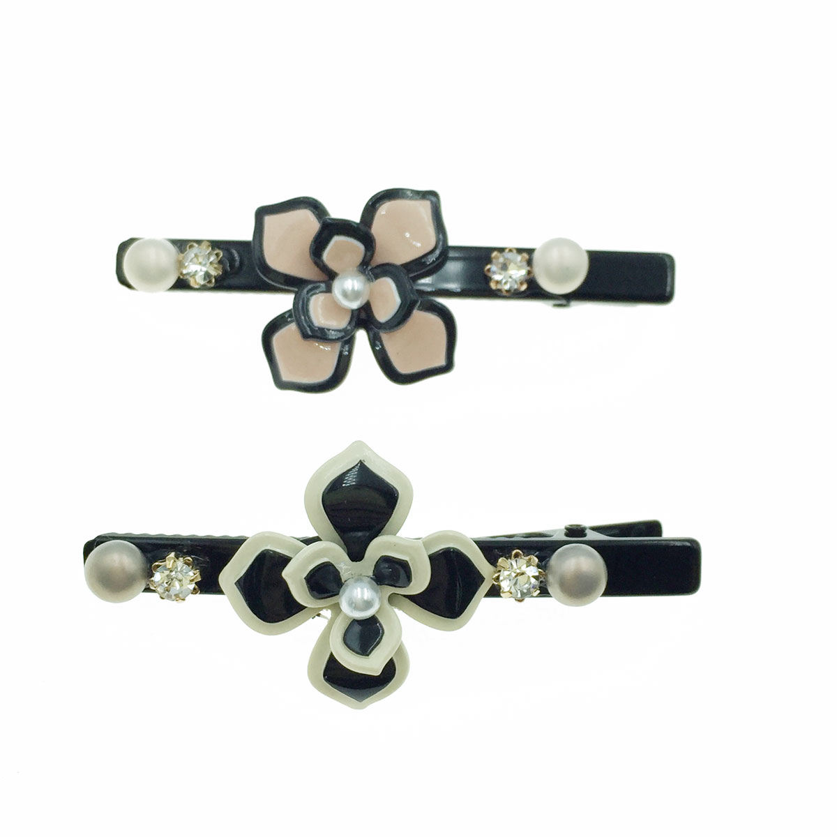 韓國 花朵 珍珠 水鑽 氣質 雙色 壓夾 髮飾 