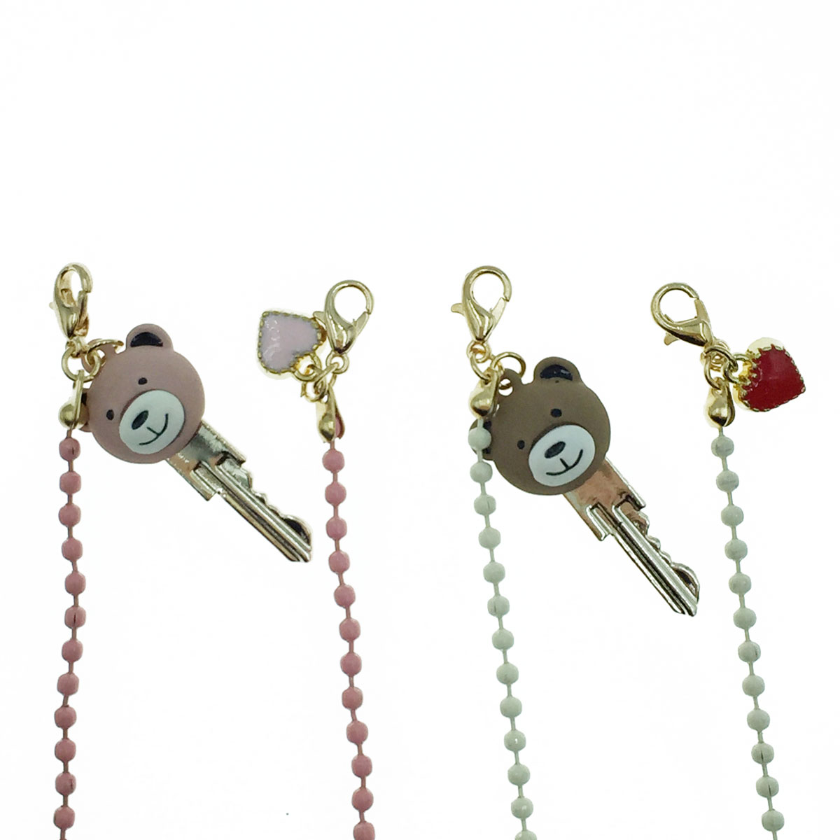 韓國 小熊 鑰匙 愛心 粉鍊 白鍊 可愛 造型 口罩鍊