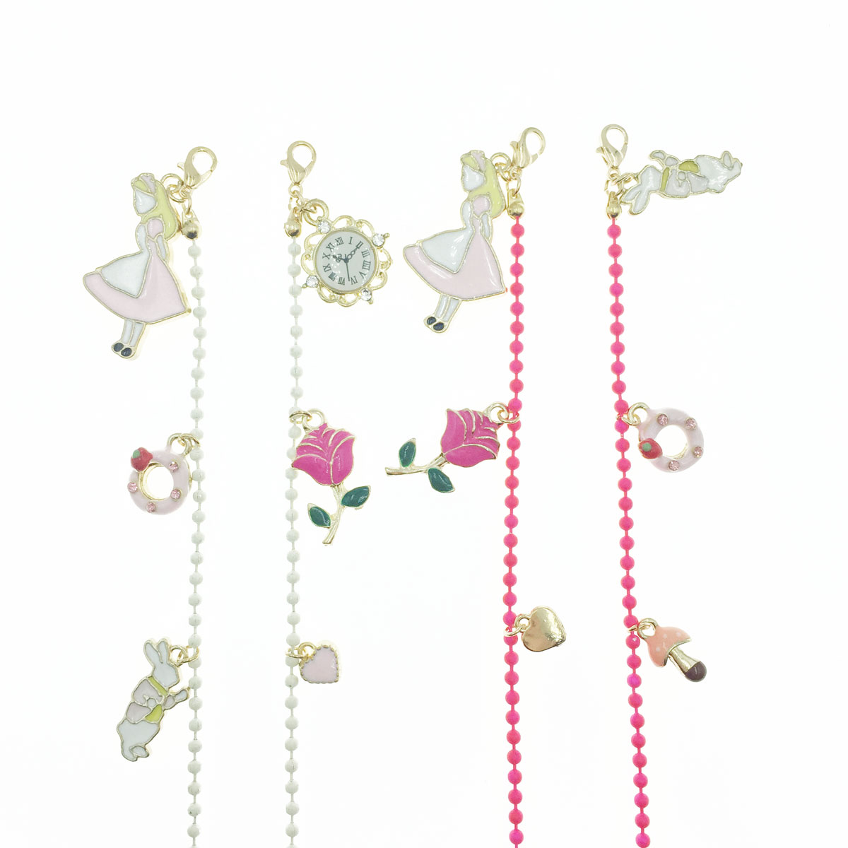 韓國 愛麗絲 甜甜圈 玫瑰 時鐘 兔子 水鑽 白鍊 桃紅鍊 可愛 造型 口罩鍊