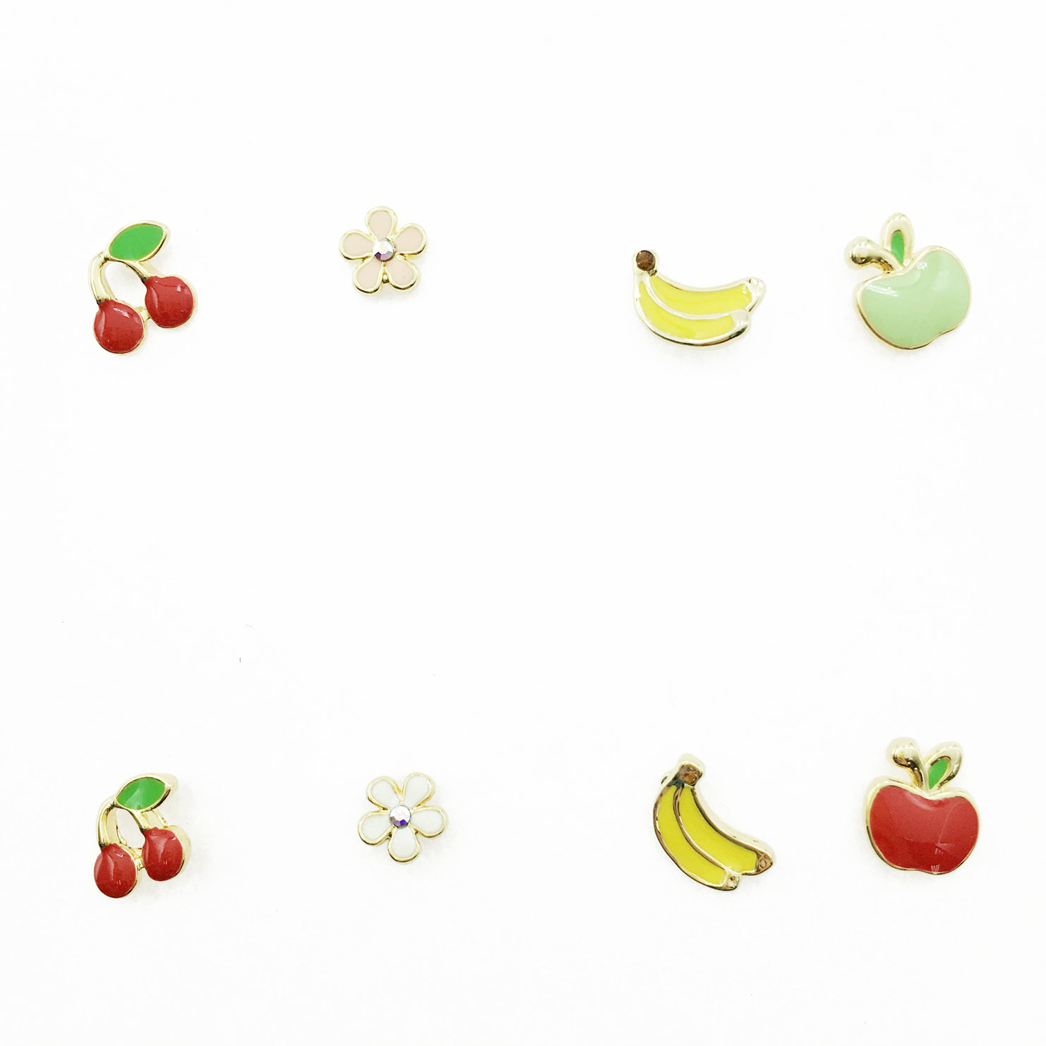 水果 櫻桃 蘋果 香蕉 花朵 水鑽 雙色 耳針式耳環