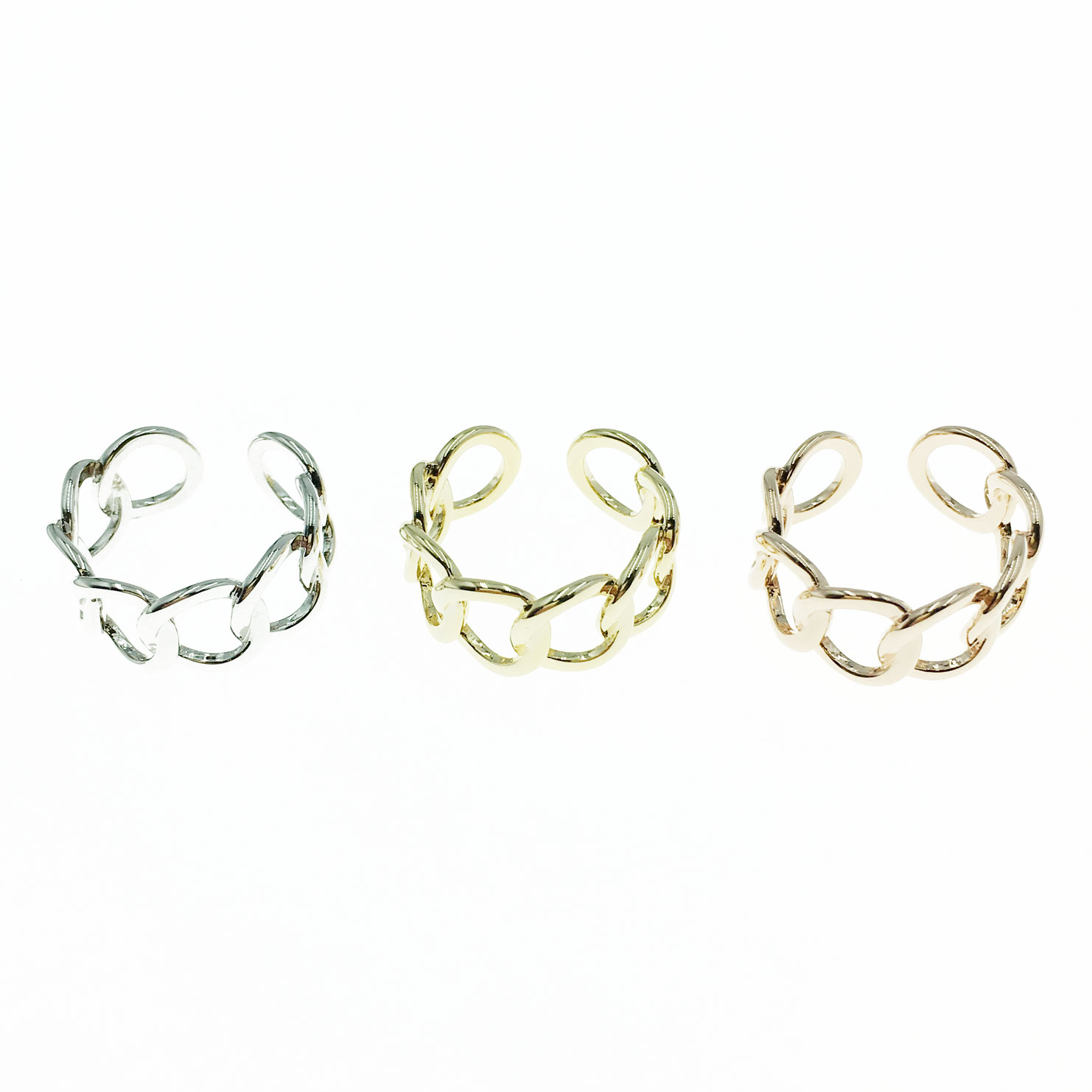 韓國 金屬 鍊條 三色 明星款飾品 可調式 戒指