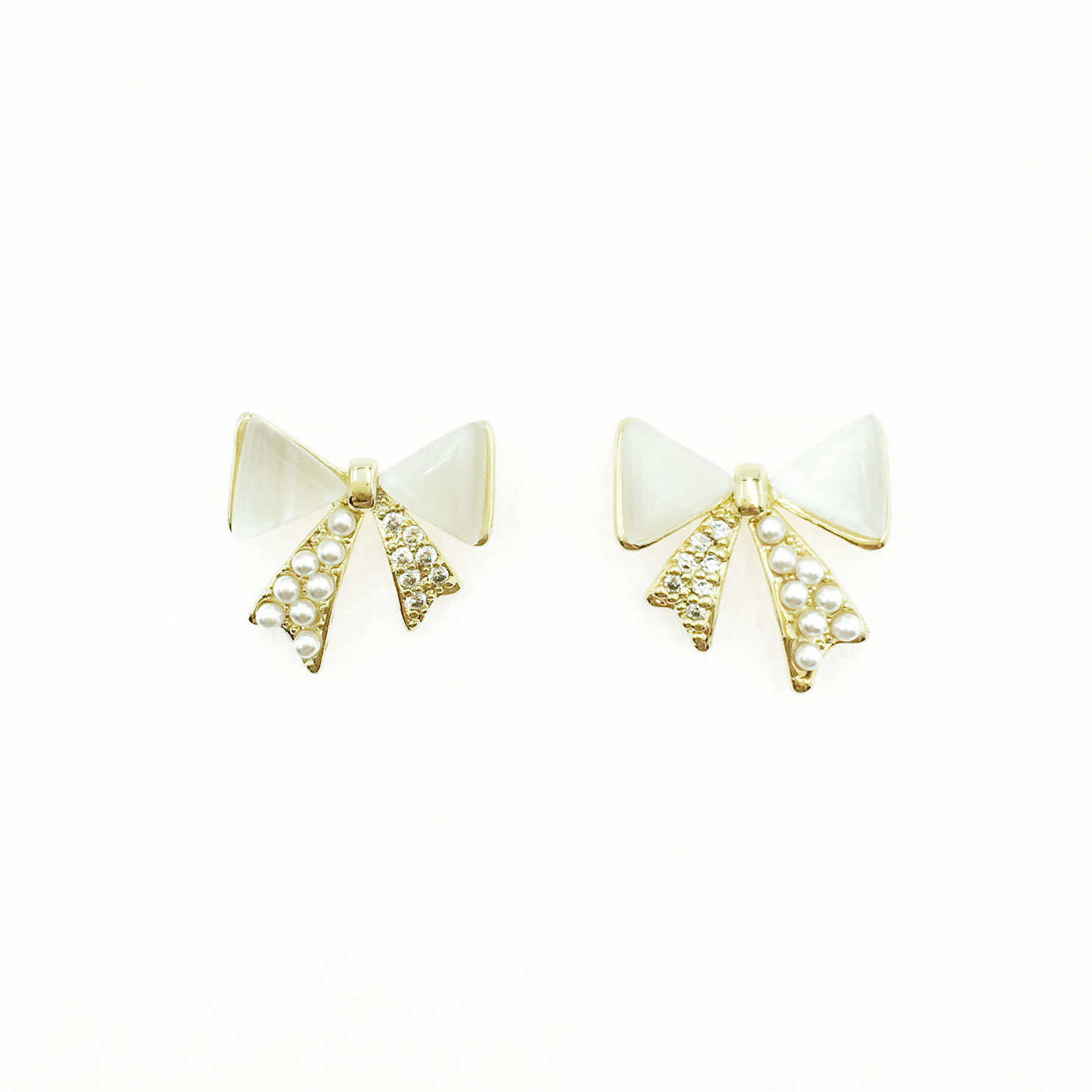 韓國 925純銀 水鑽 珍珠 蝴蝶結 耳針式耳環
