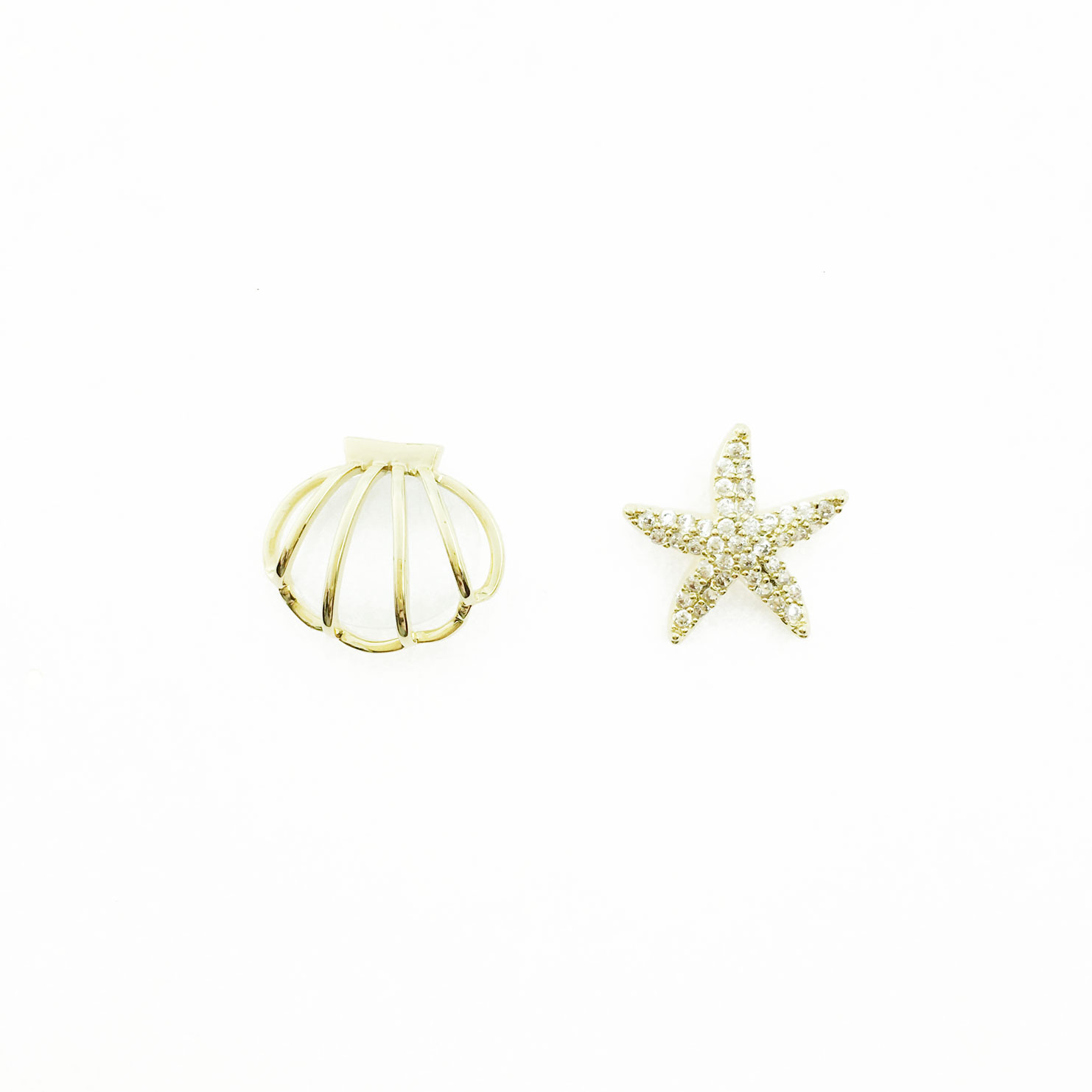 韓國 925純銀 水鑽 貝殼 海星 耳針式耳環
