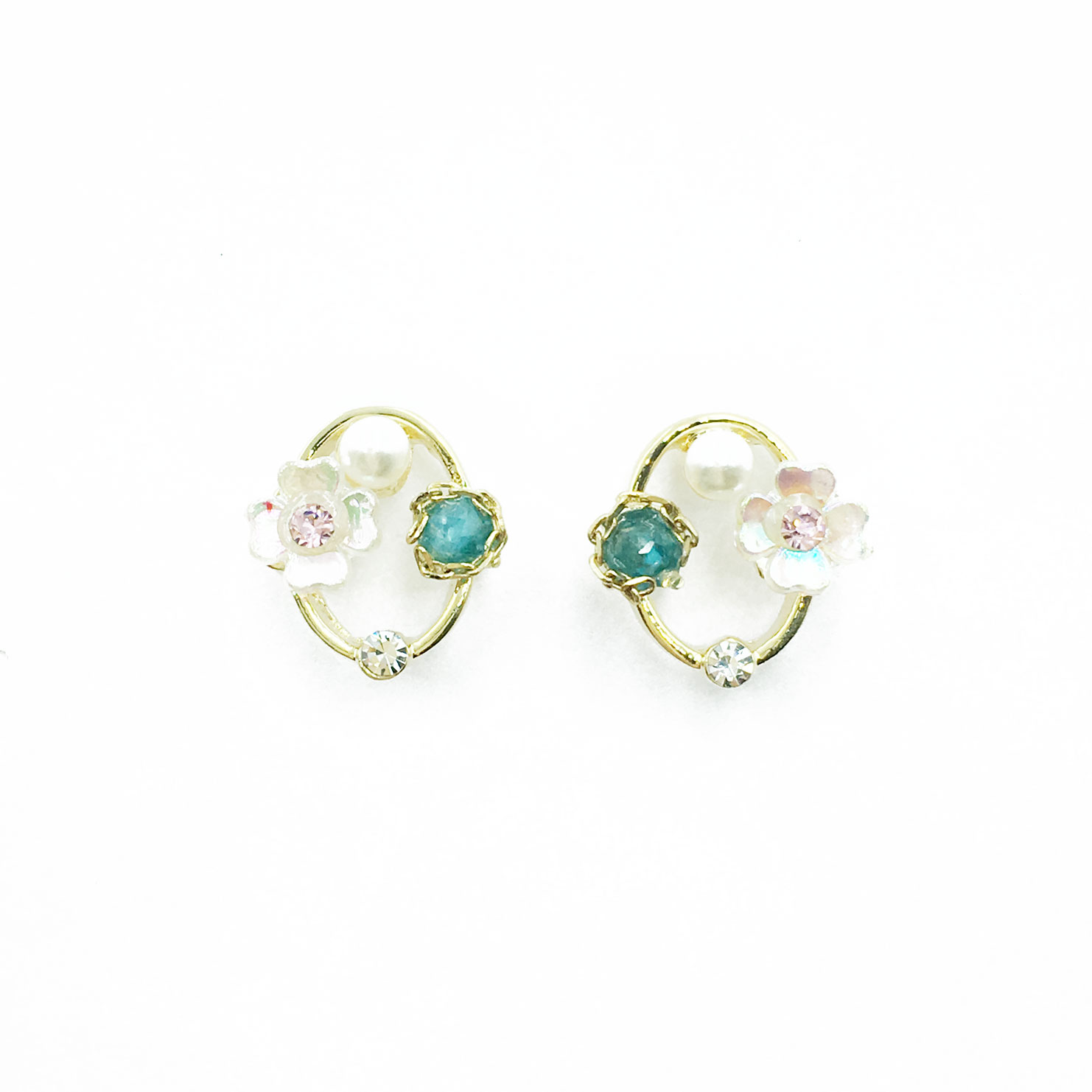 韓國 925純銀 水鑽 珍珠 花朵 氣質 耳針式耳環
