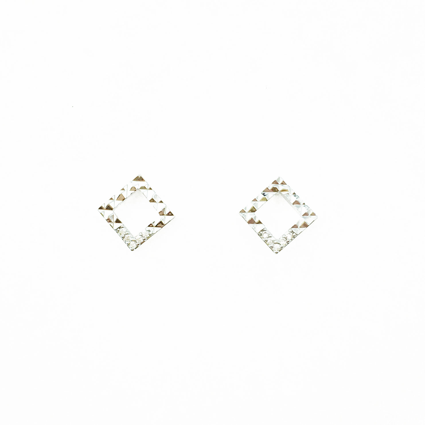 韓國 925純銀 水鑽 方形 簍空 耳針式耳環