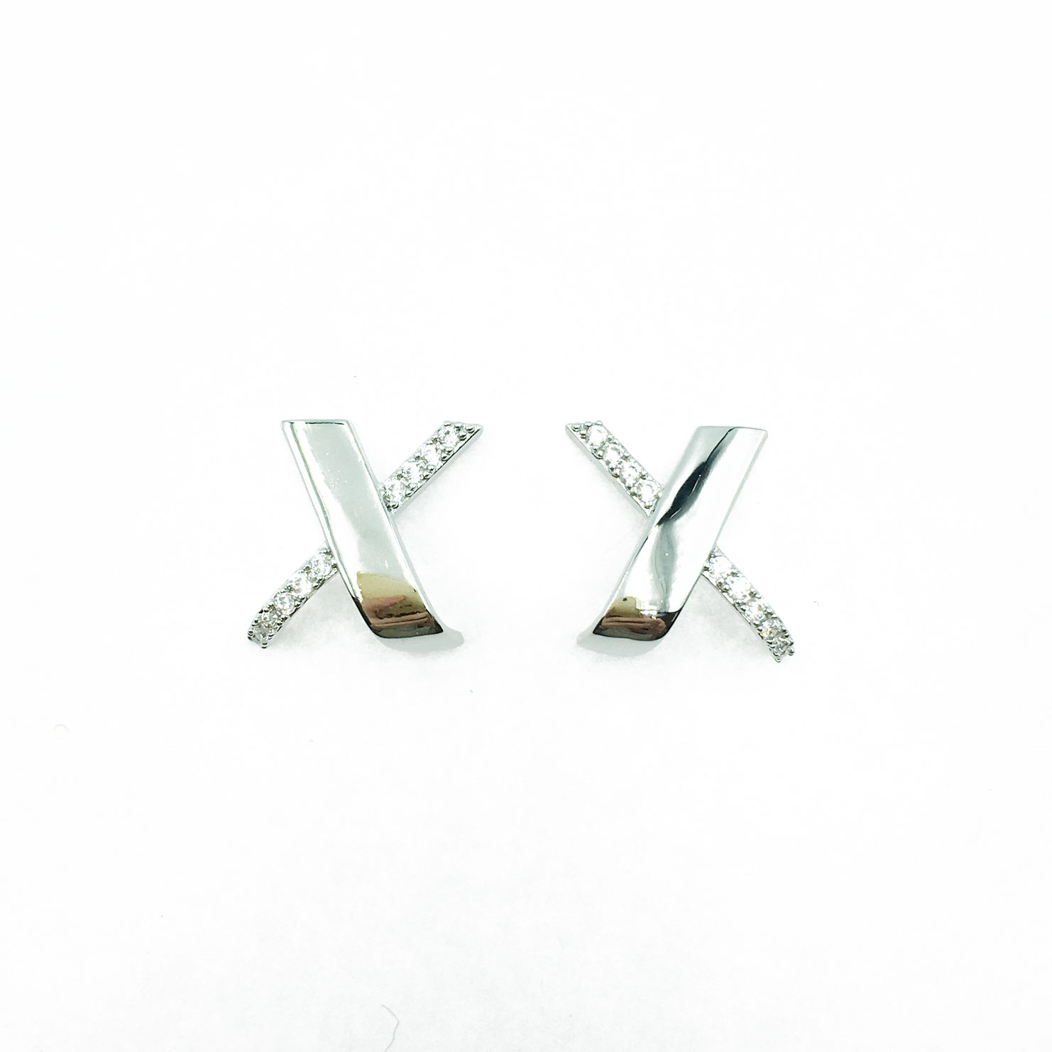 韓國 925純銀 水鑽 X字母 個性 耳針式耳環