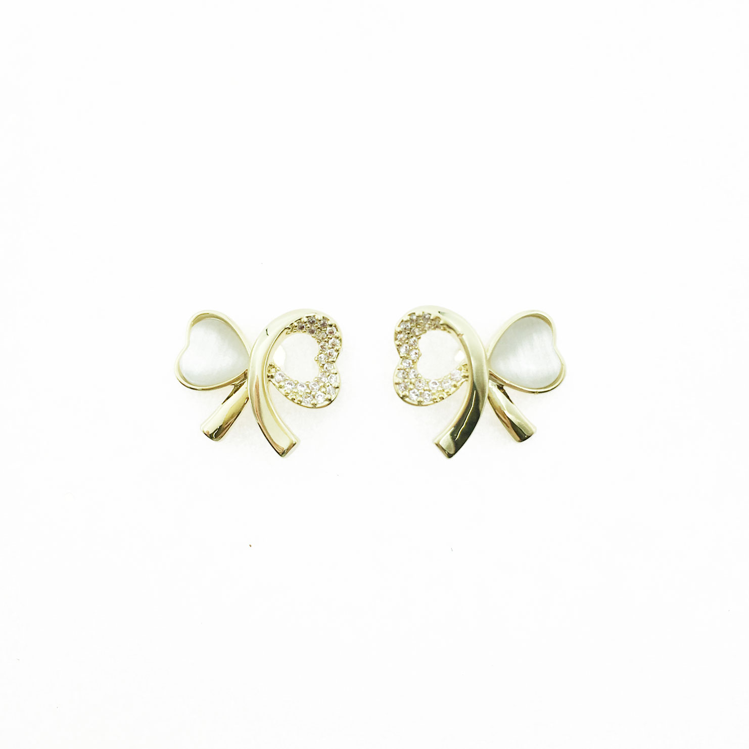 韓國 925純銀 水鑽 蝴蝶結 簍空 耳針式耳環