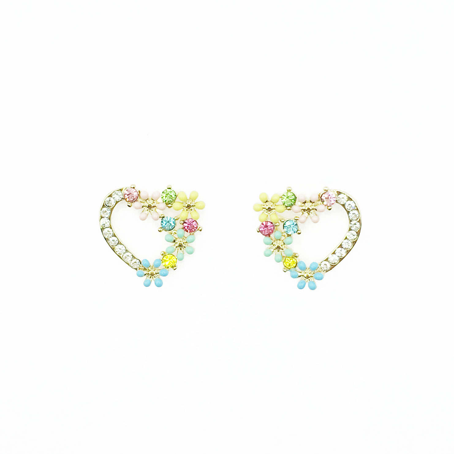 韓國 925純銀 水鑽 愛心 花朵 簍空 耳針式耳環